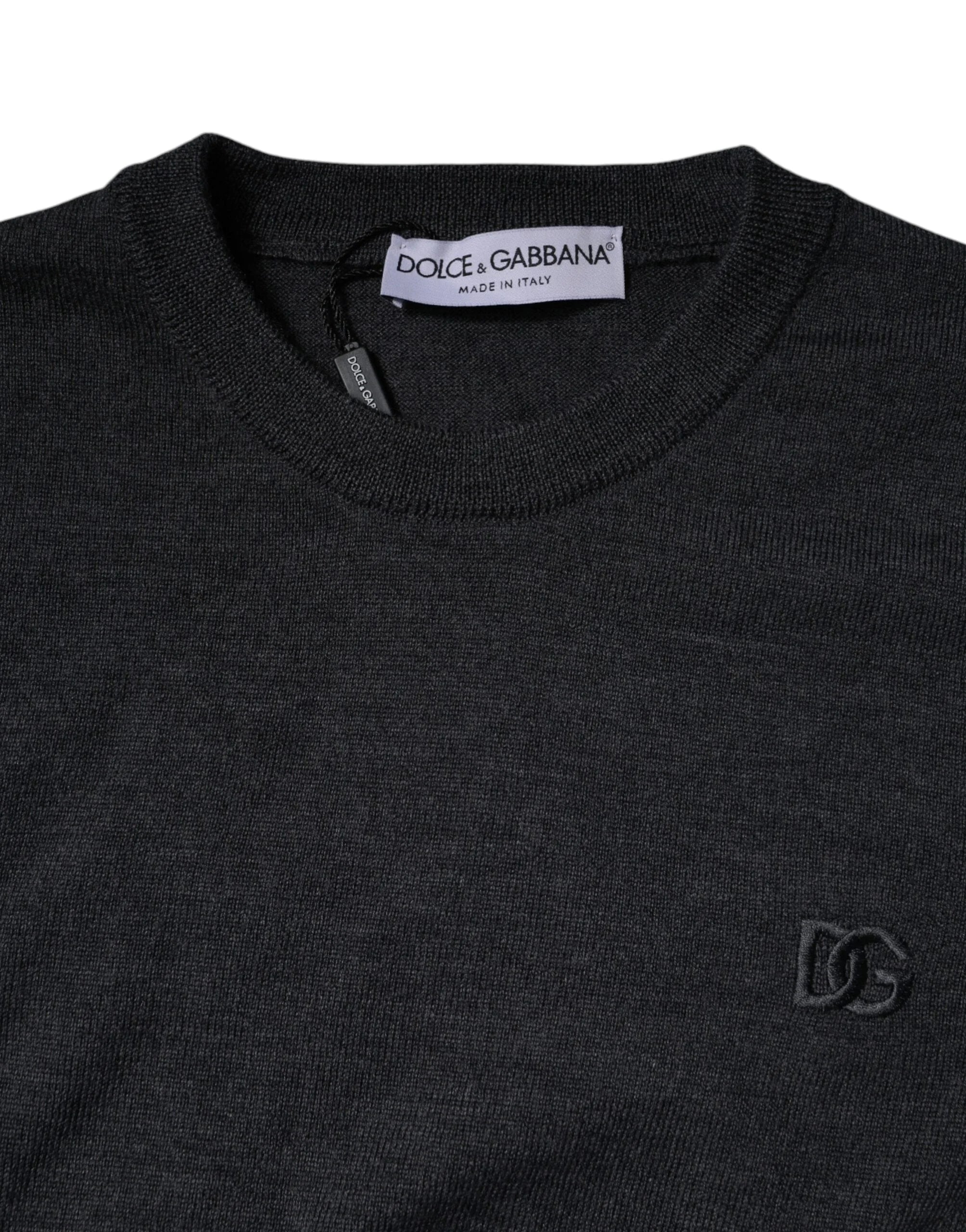 Dolce & Gabbana Dark Gray DG Logo Crew Neck Pullover Sweater - IT46 | S - Sweaters