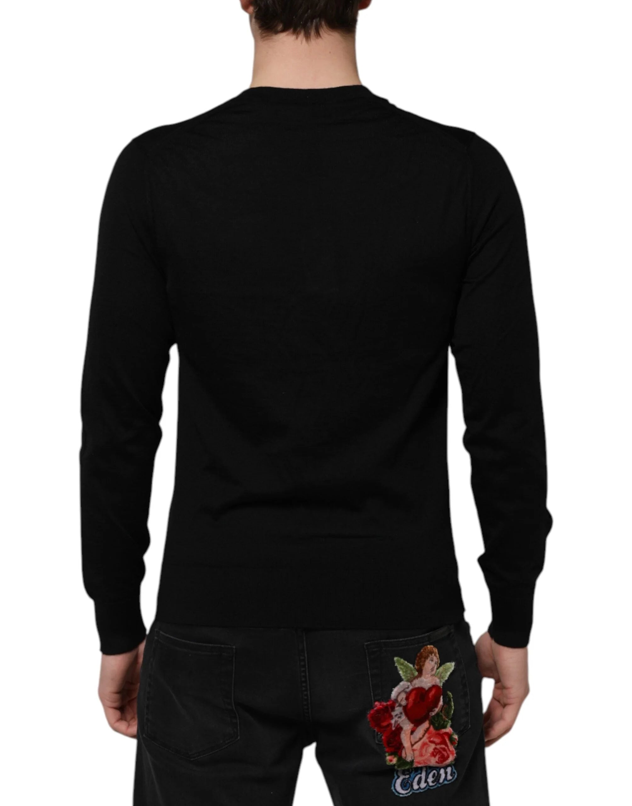 Dolce & Gabbana Dark Gray Embroidered Logo Pullover Sweater - Sweaters