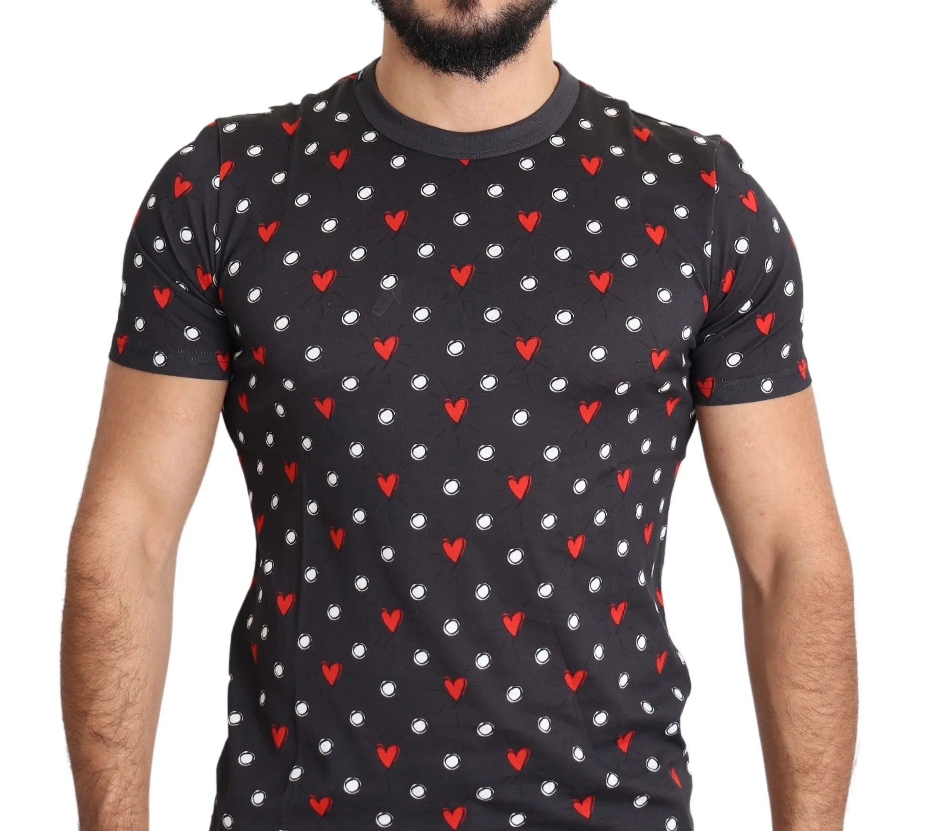 Dolce & Gabbana Dark Gray Hearts Print Cotton Men T-shirt - IT48 | M - T-Shirts