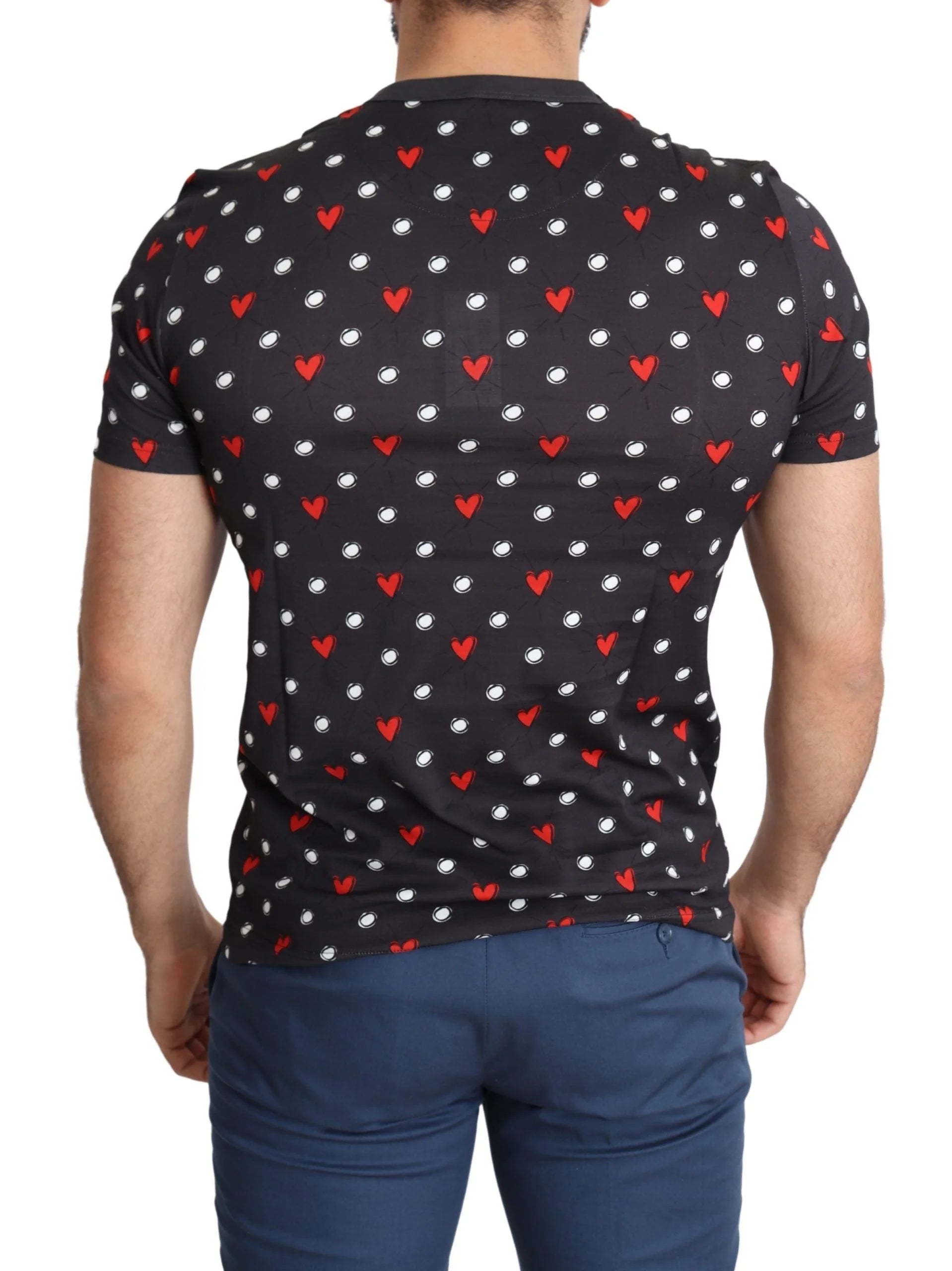 Dolce & Gabbana Dark Gray Hearts Print Cotton Men T-shirt - IT48 | M - T-Shirts