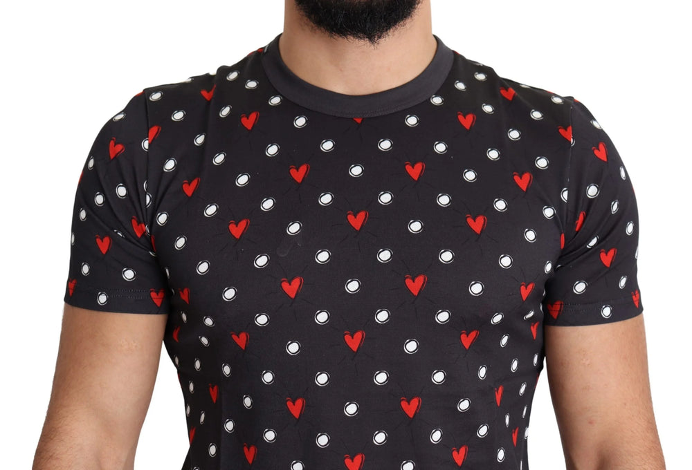 Dolce & Gabbana Dark Gray Hearts Print Cotton Men T-shirt - IT48 | M - T-Shirts