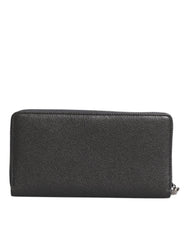 Dolce & Gabbana Dark Gray Leather DG Logo Zip Around Continental Wallet - Wallets