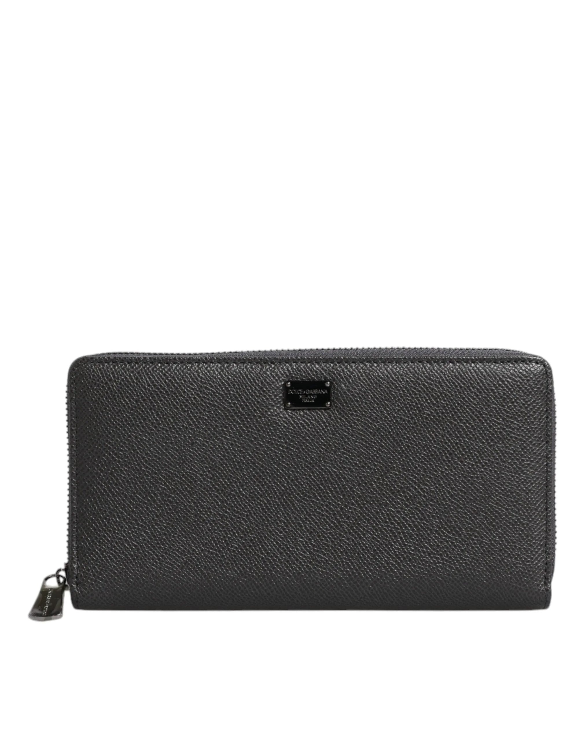 Dolce & Gabbana Dark Gray Leather DG Logo Zip Around Continental Wallet - Wallets