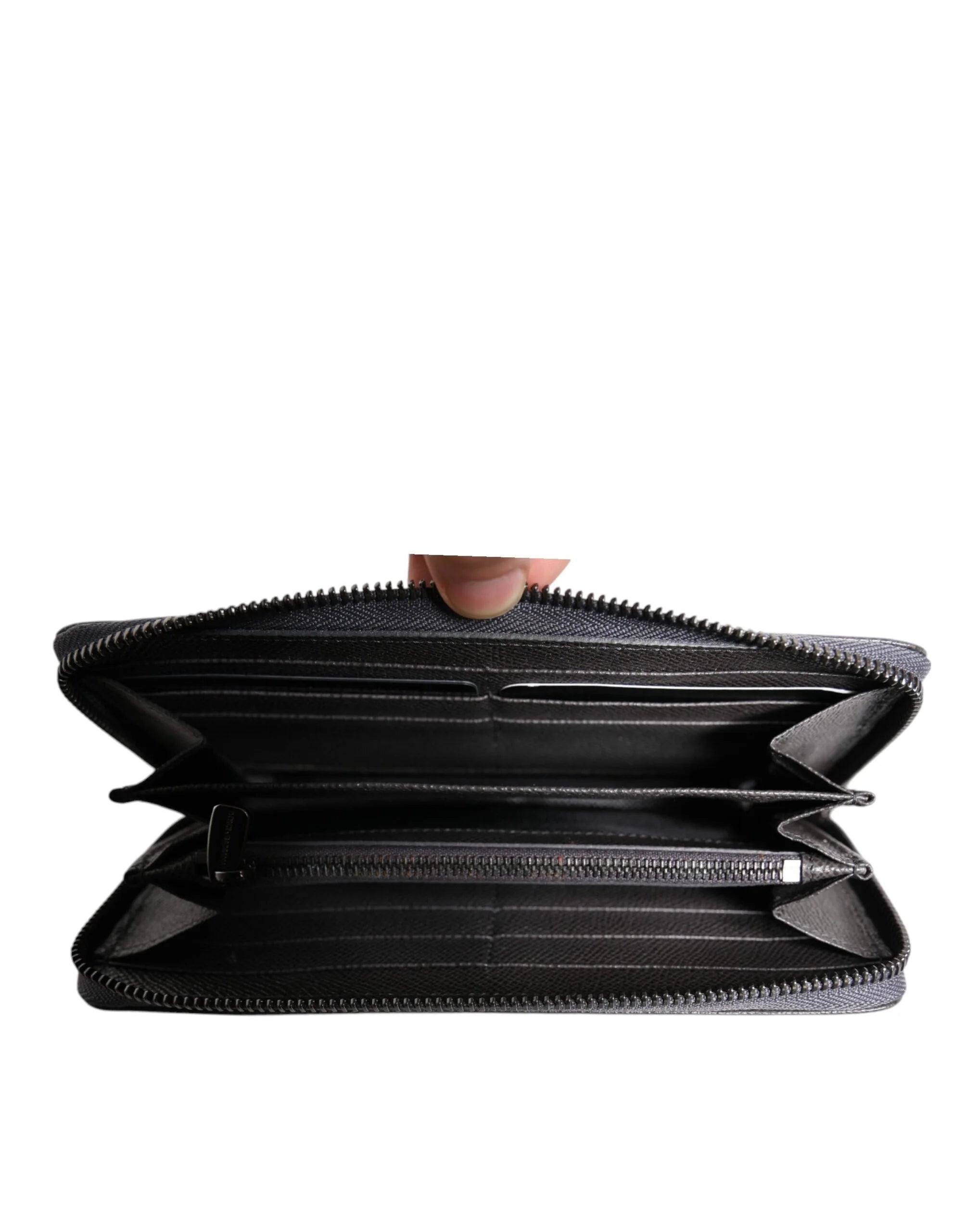 Dolce & Gabbana Dark Gray Leather DG Logo Zip Around Continental Wallet - Wallets