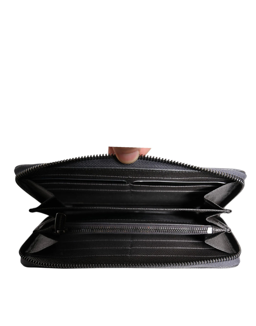 Dolce & Gabbana Dark Gray Leather DG Logo Zip Around Continental Wallet - Wallets