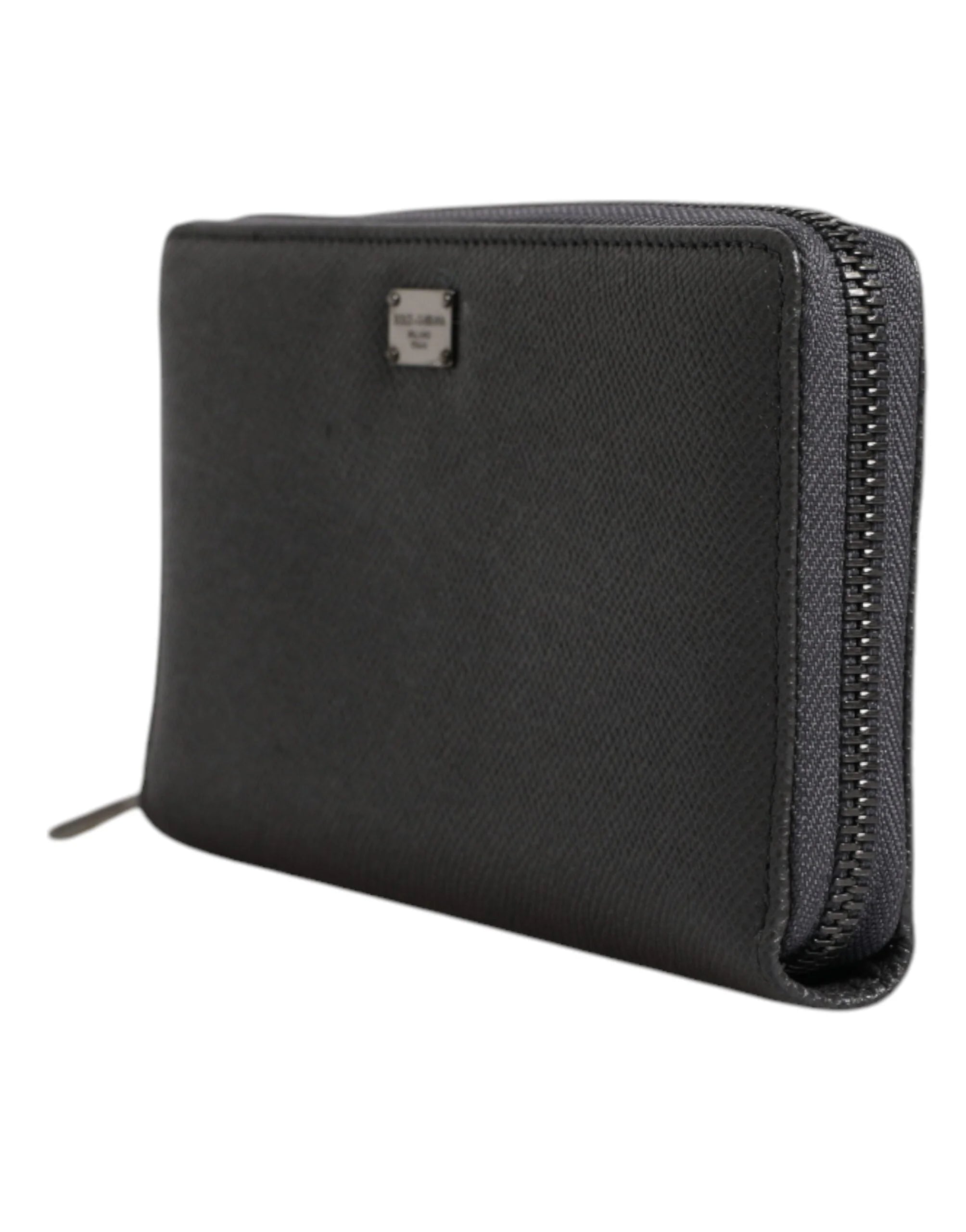 Dolce & Gabbana Dark Gray Leather DG Logo Zip Around Continental Wallet - Wallets