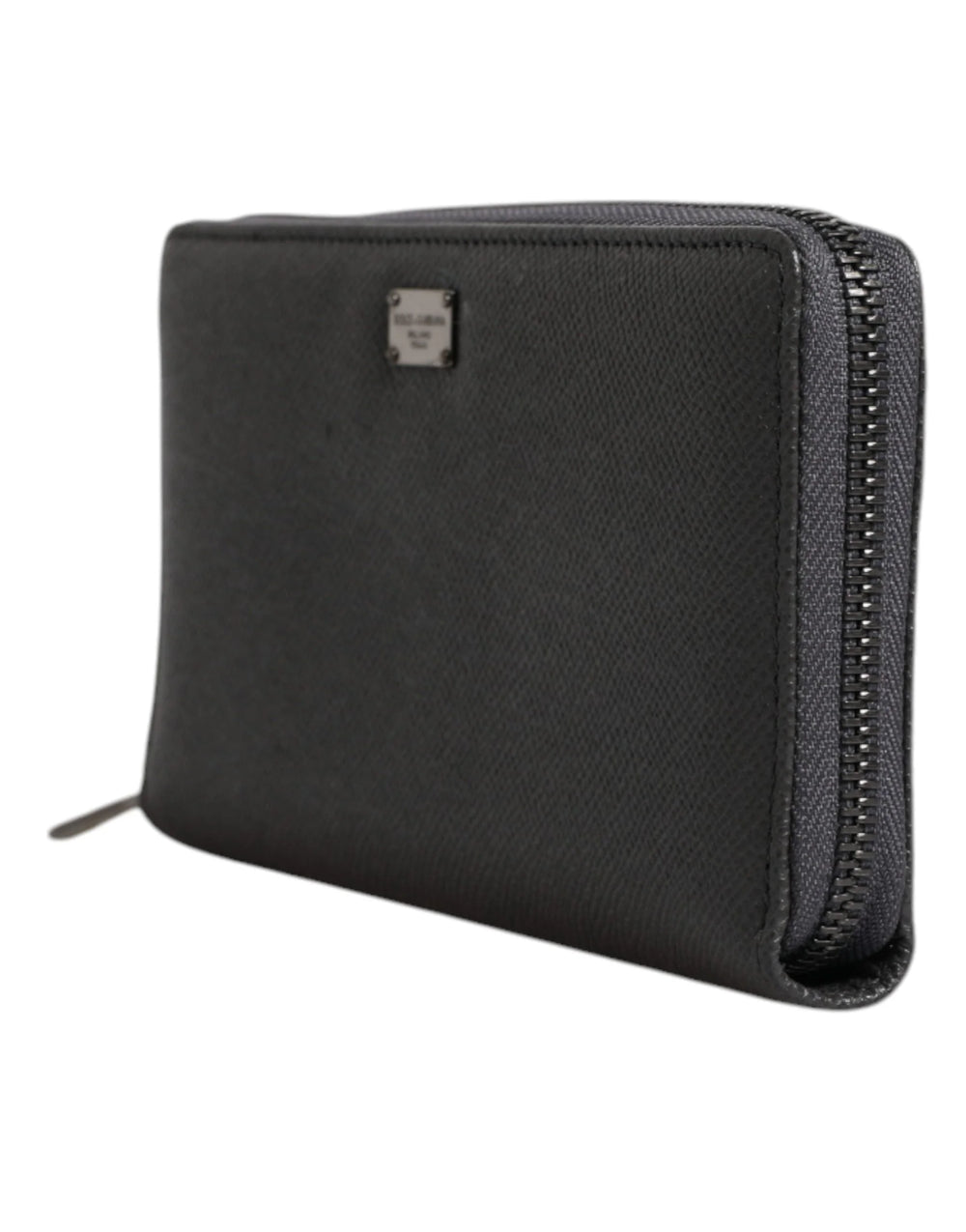 Dolce & Gabbana Dark Gray Leather DG Logo Zip Around Continental Wallet - Wallets