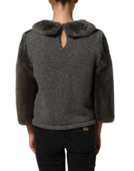 Dolce & Gabbana Dark Gray Mink Fur Round Collar Blouse Top - IT40|S
