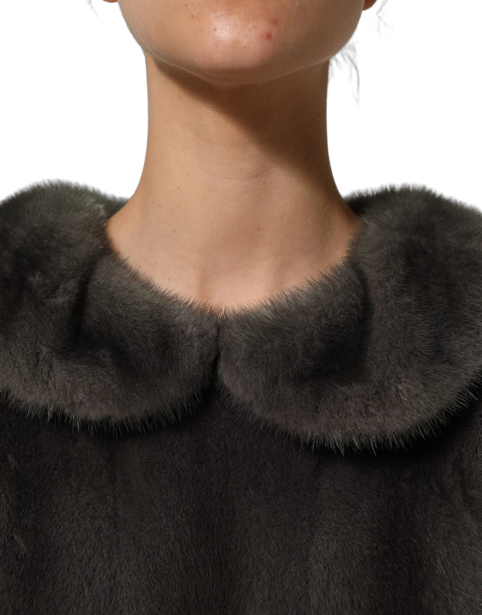 Dolce & Gabbana Dark Gray Mink Fur Round Collar Blouse Top - IT40|S