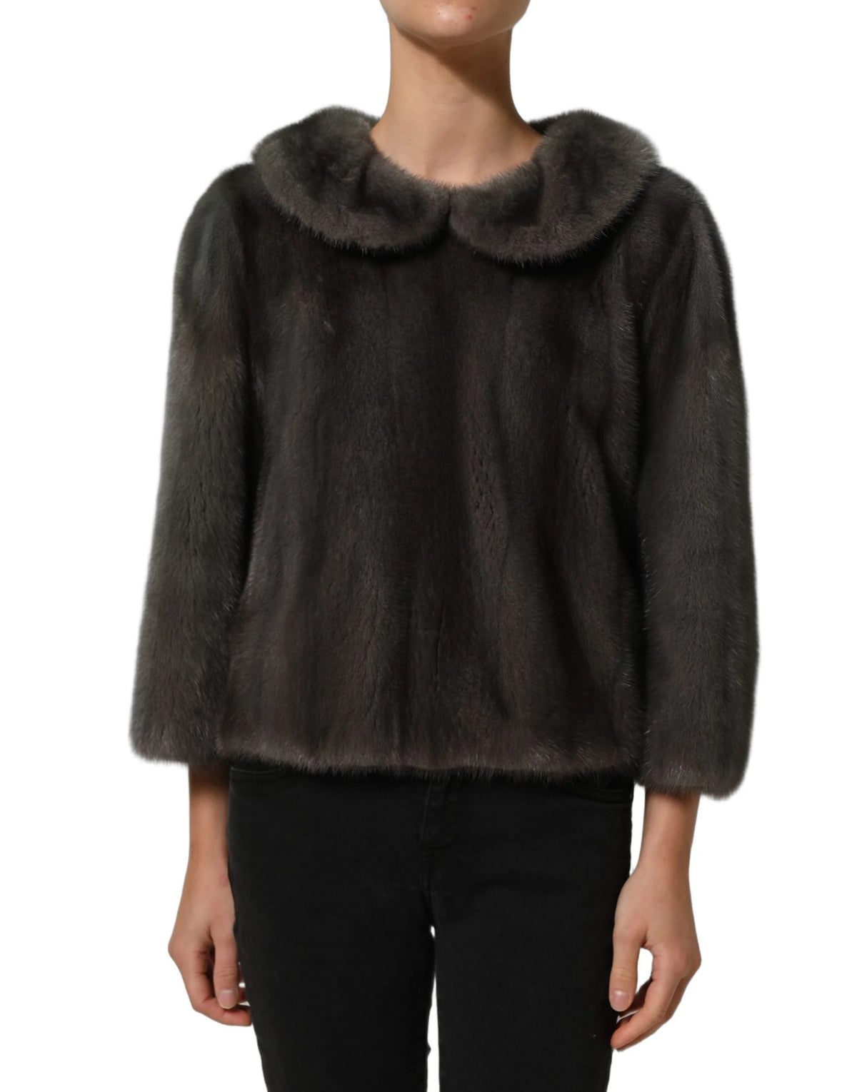 Dolce & Gabbana Dark Gray Mink Fur Round Collar Blouse Top - IT40|S