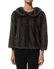 Dolce & Gabbana Dark Gray Mink Fur Round Collar Blouse Top - IT40|S