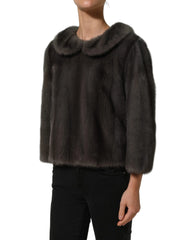 Dolce & Gabbana Dark Gray Mink Fur Round Collar Blouse Top - IT40|S