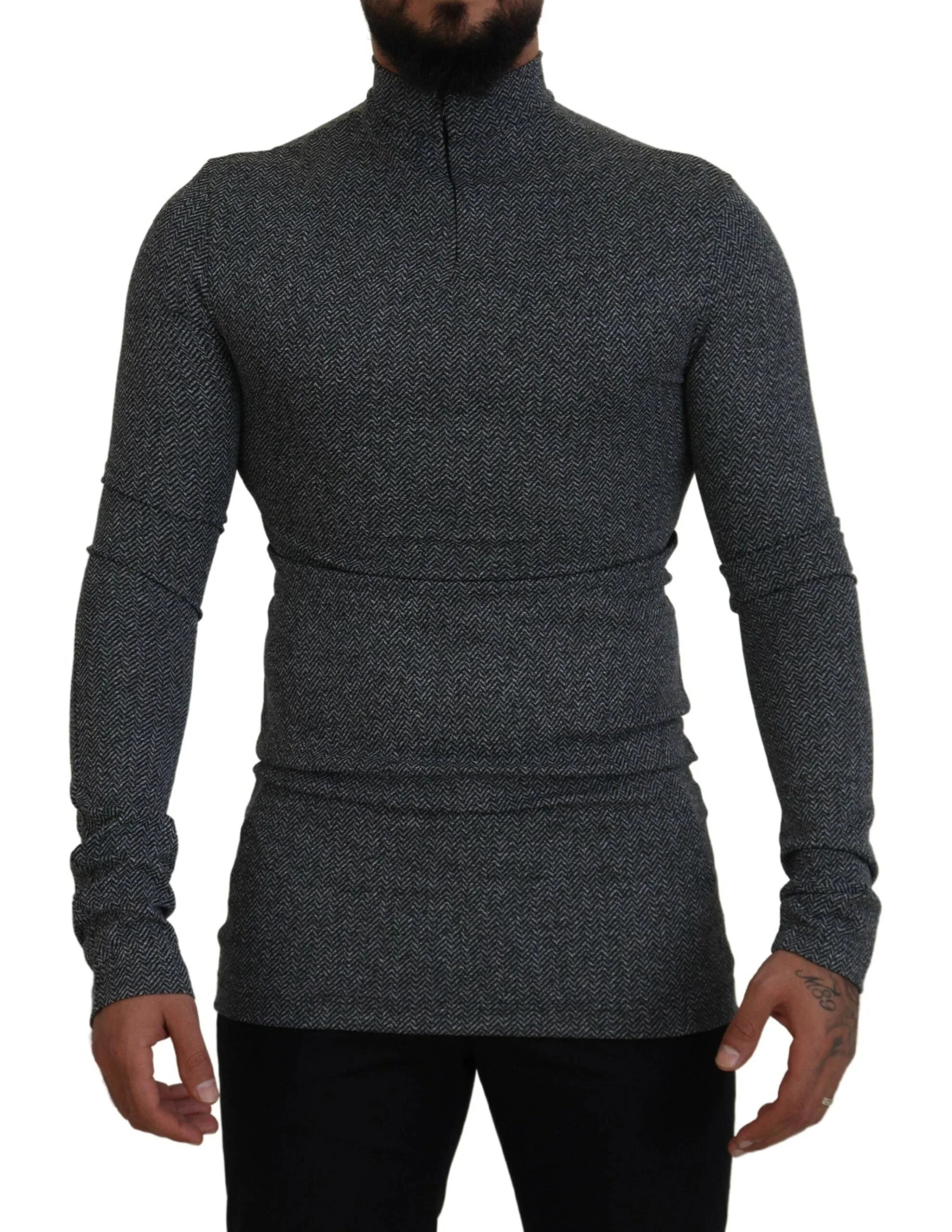 Dolce & Gabbana Dark Gray Nylon Turtleneck Pullover Sweater - IT48 | M - Sweaters