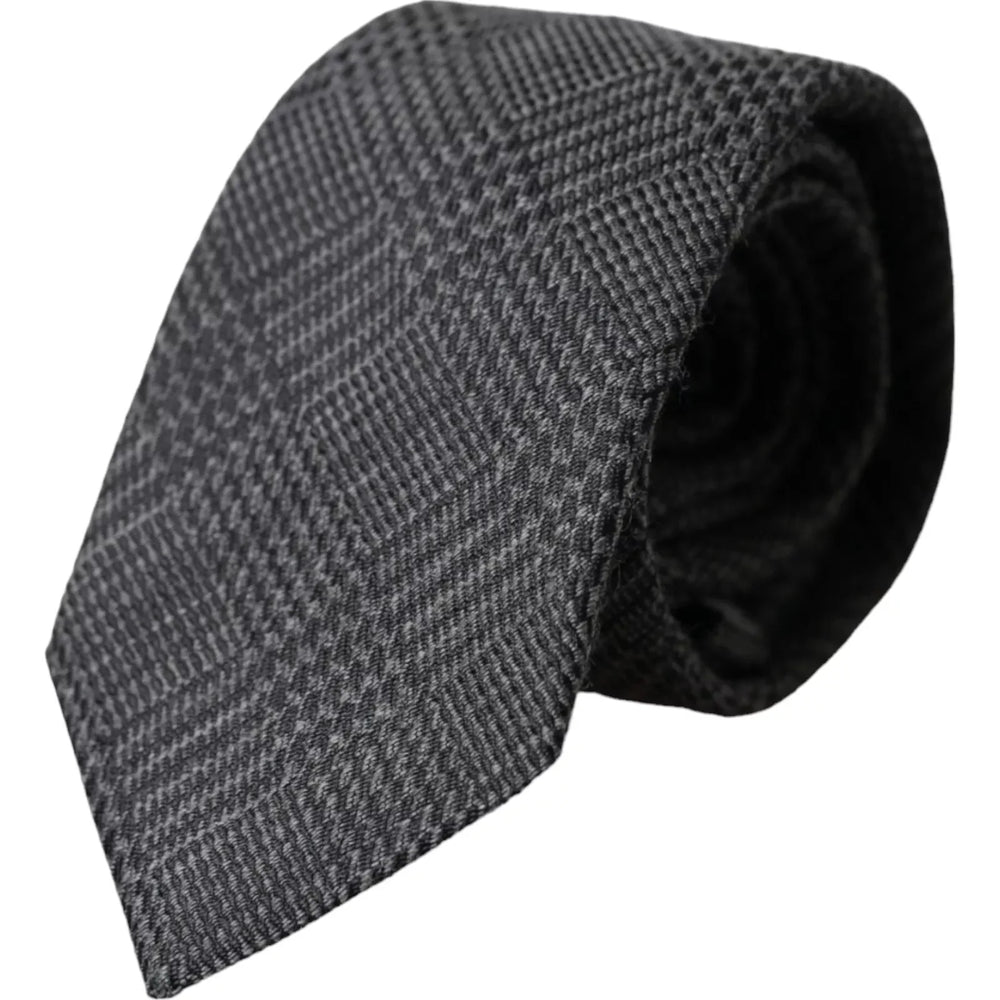 Dolce & Gabbana Dark Gray Plaid Patterned Silk Adjustable Men Tie - Neckties