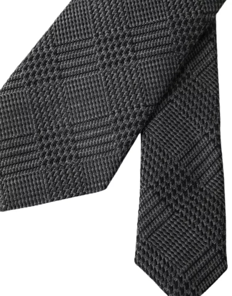 Dolce & Gabbana Dark Gray Plaid Patterned Silk Adjustable Men Tie - Neckties