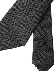 Dolce & Gabbana Dark Gray Plaid Patterned Silk Adjustable Men Tie - Neckties