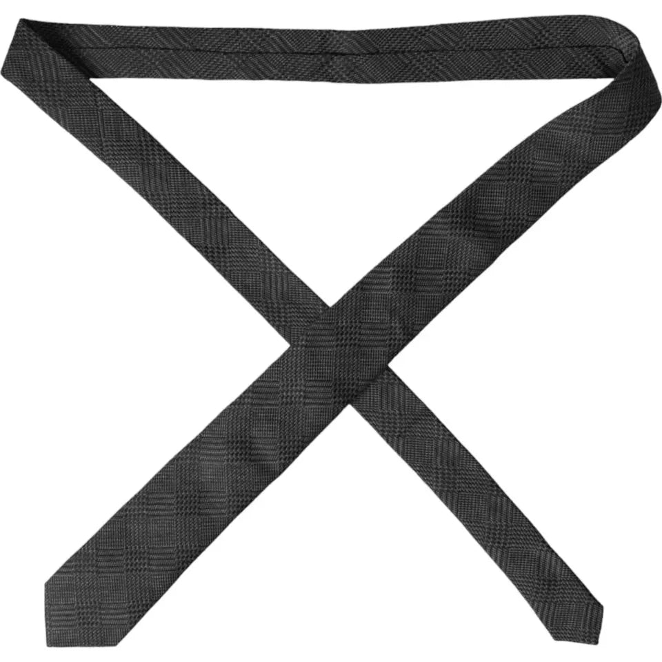 Dolce & Gabbana Dark Gray Plaid Patterned Silk Adjustable Men Tie - Neckties