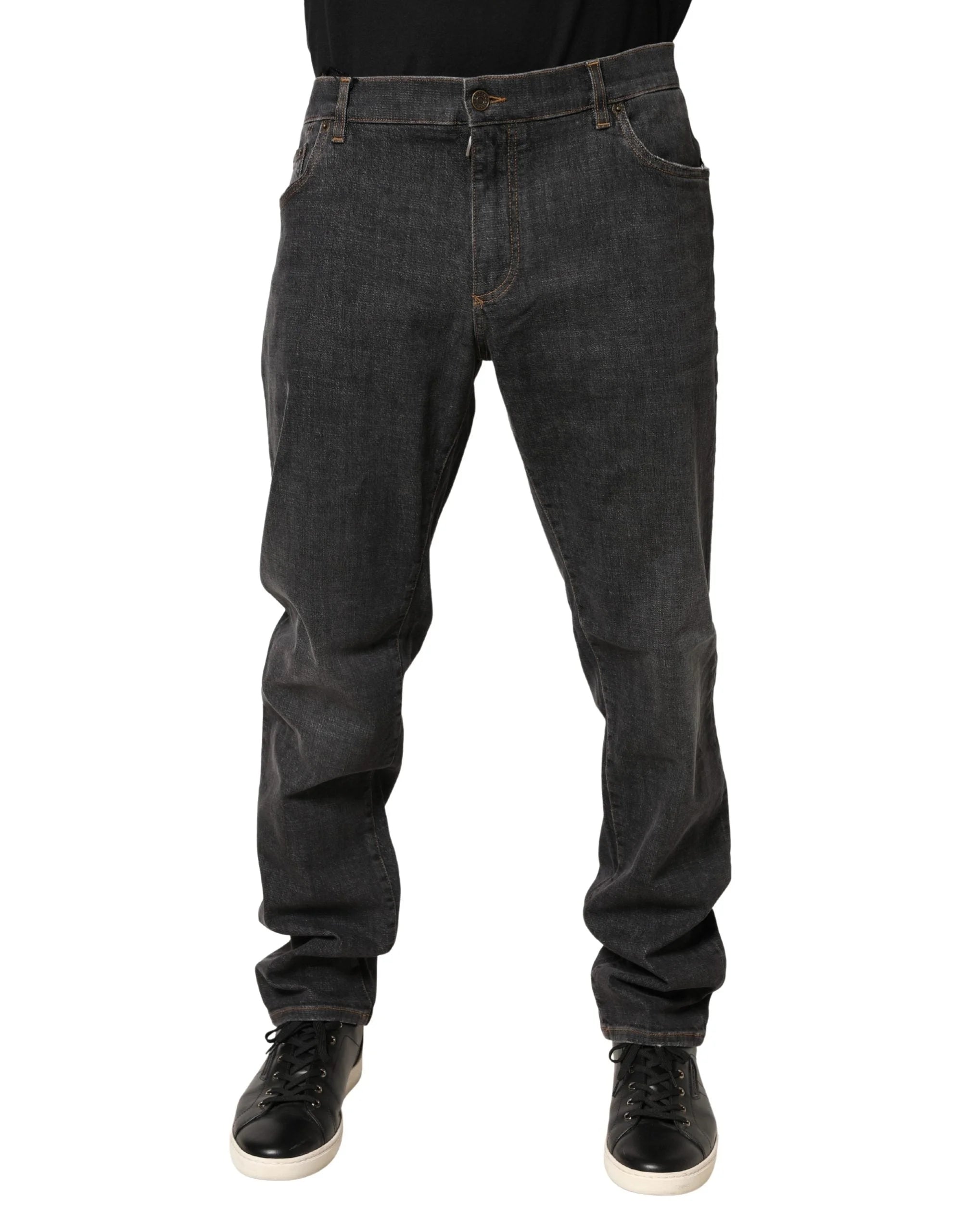 Dolce & Gabbana Dark Gray Slim Fit Cotton Men Denim Jeans - IT58 | XXL