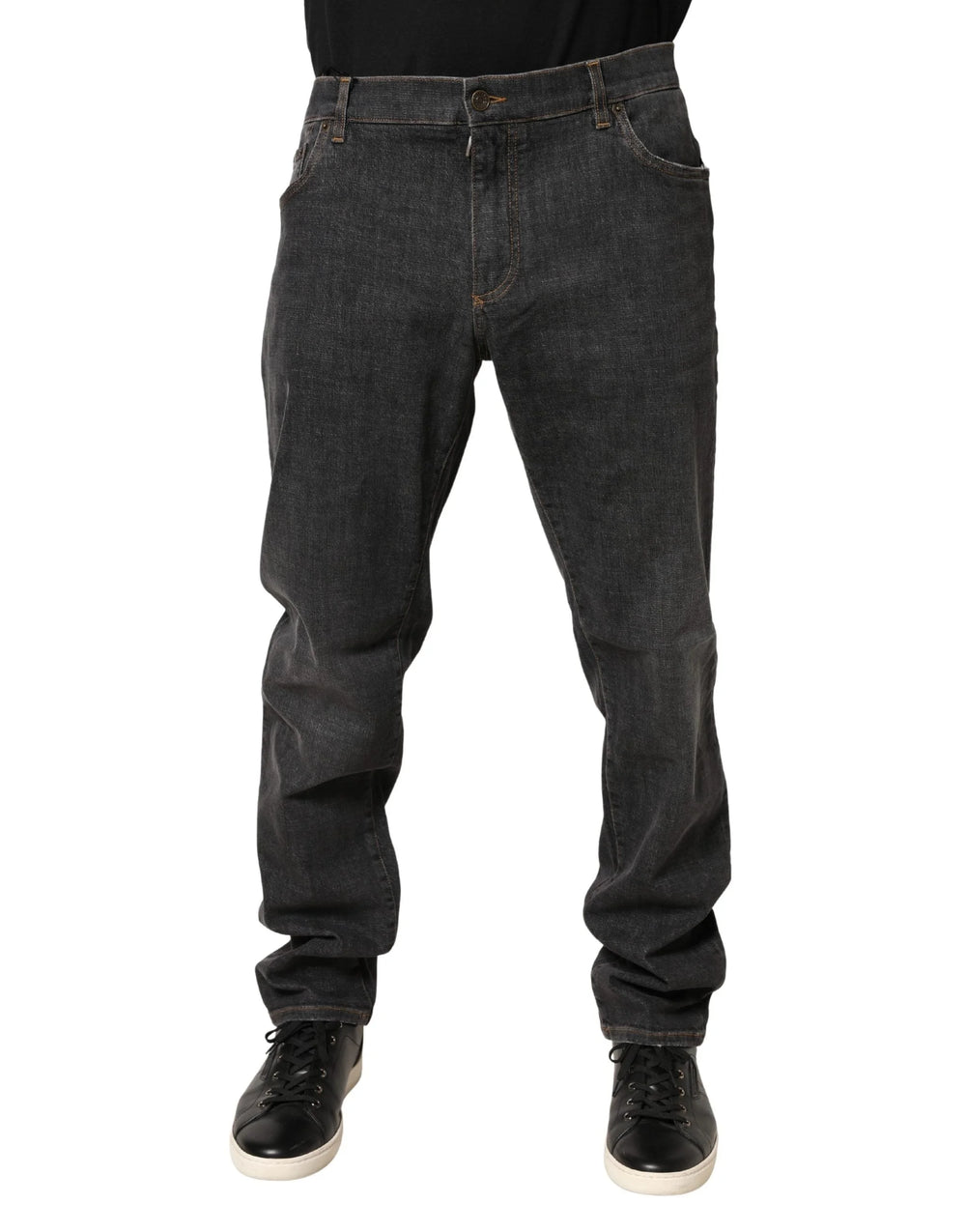 Dolce & Gabbana Dark Gray Slim Fit Cotton Men Denim Jeans - IT58 | XXL