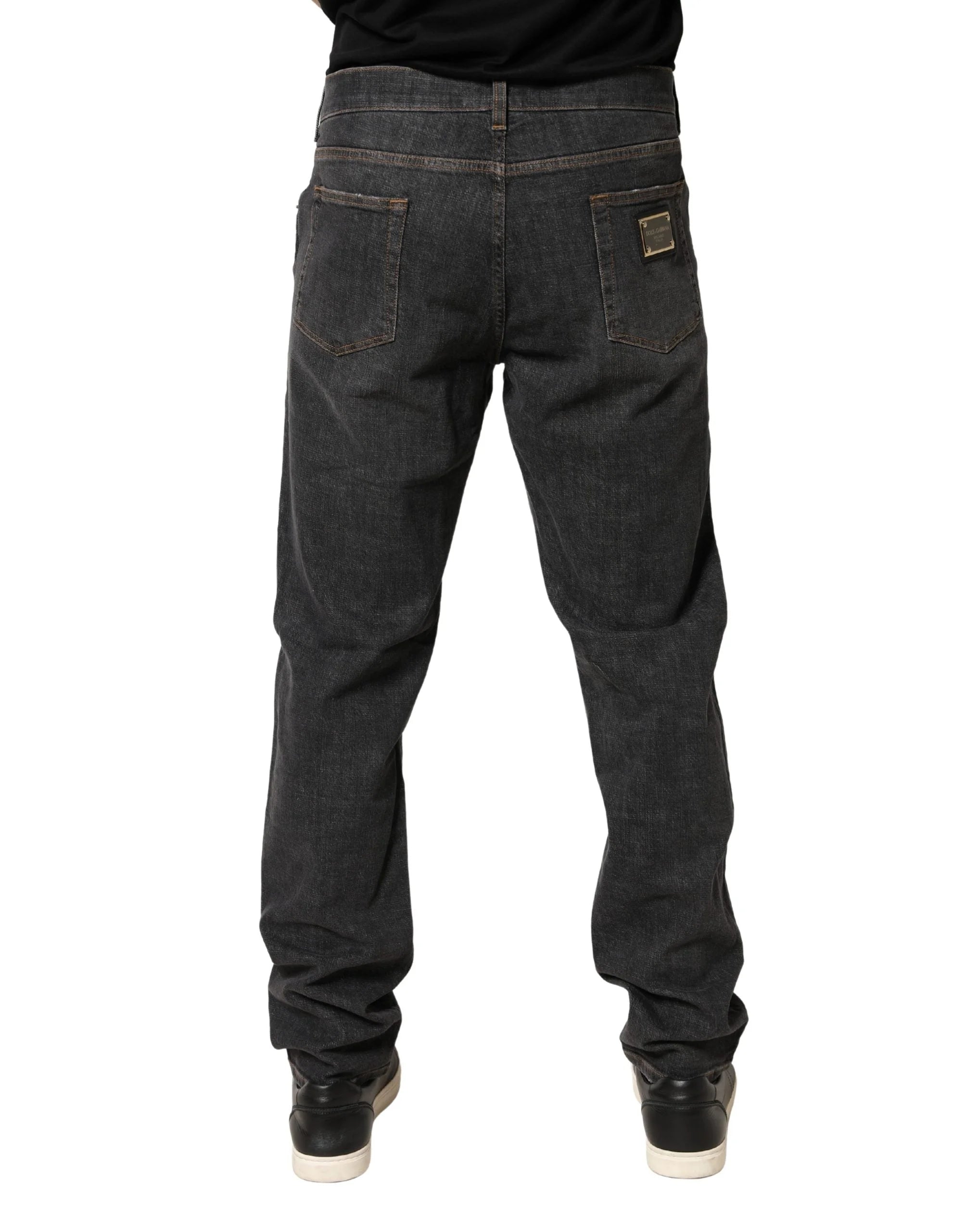 Dolce & Gabbana Dark Gray Slim Fit Cotton Men Denim Jeans - IT58 | XXL