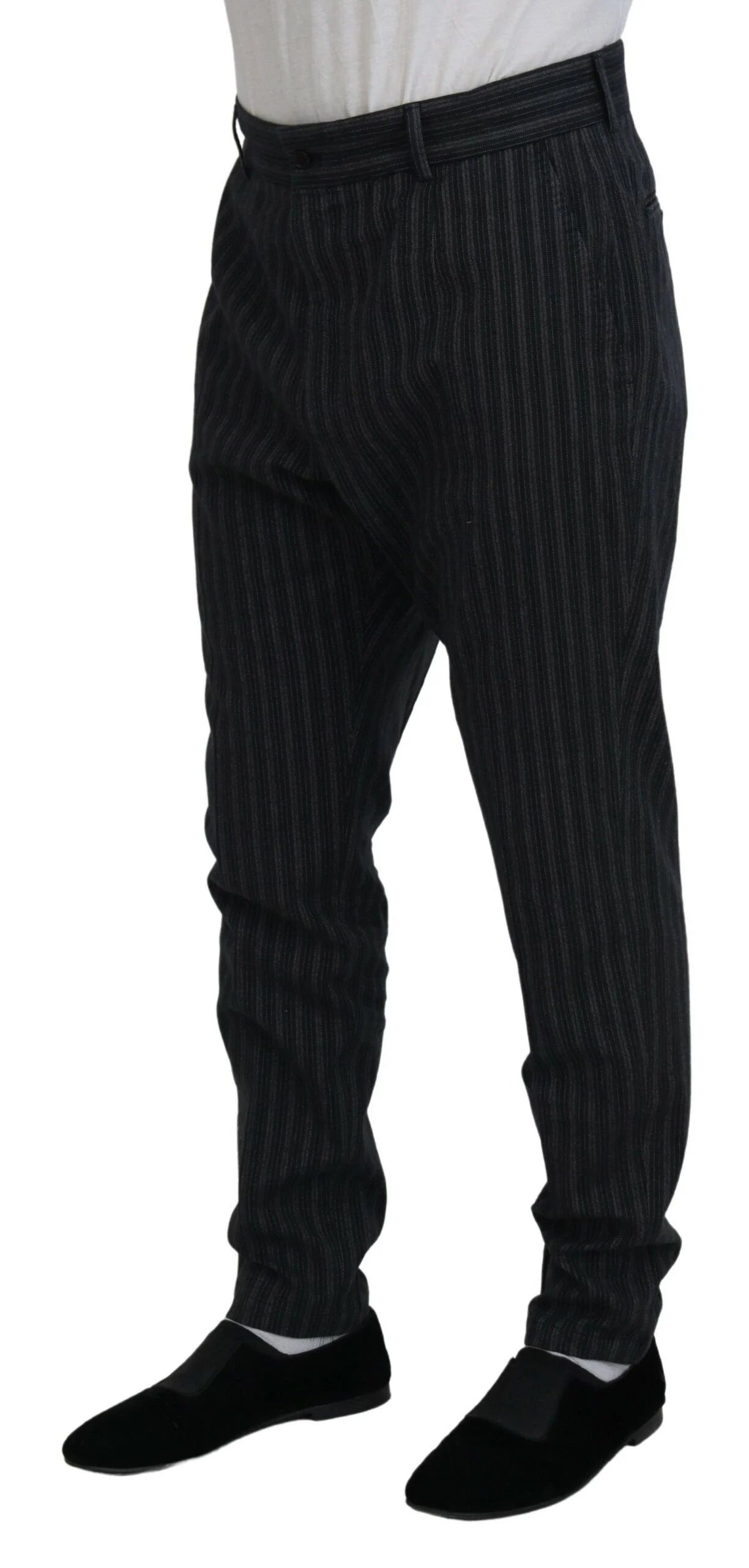 Dolce & Gabbana Dark Gray Stripes Chino Dress Pants - IT52 | L - Chinos