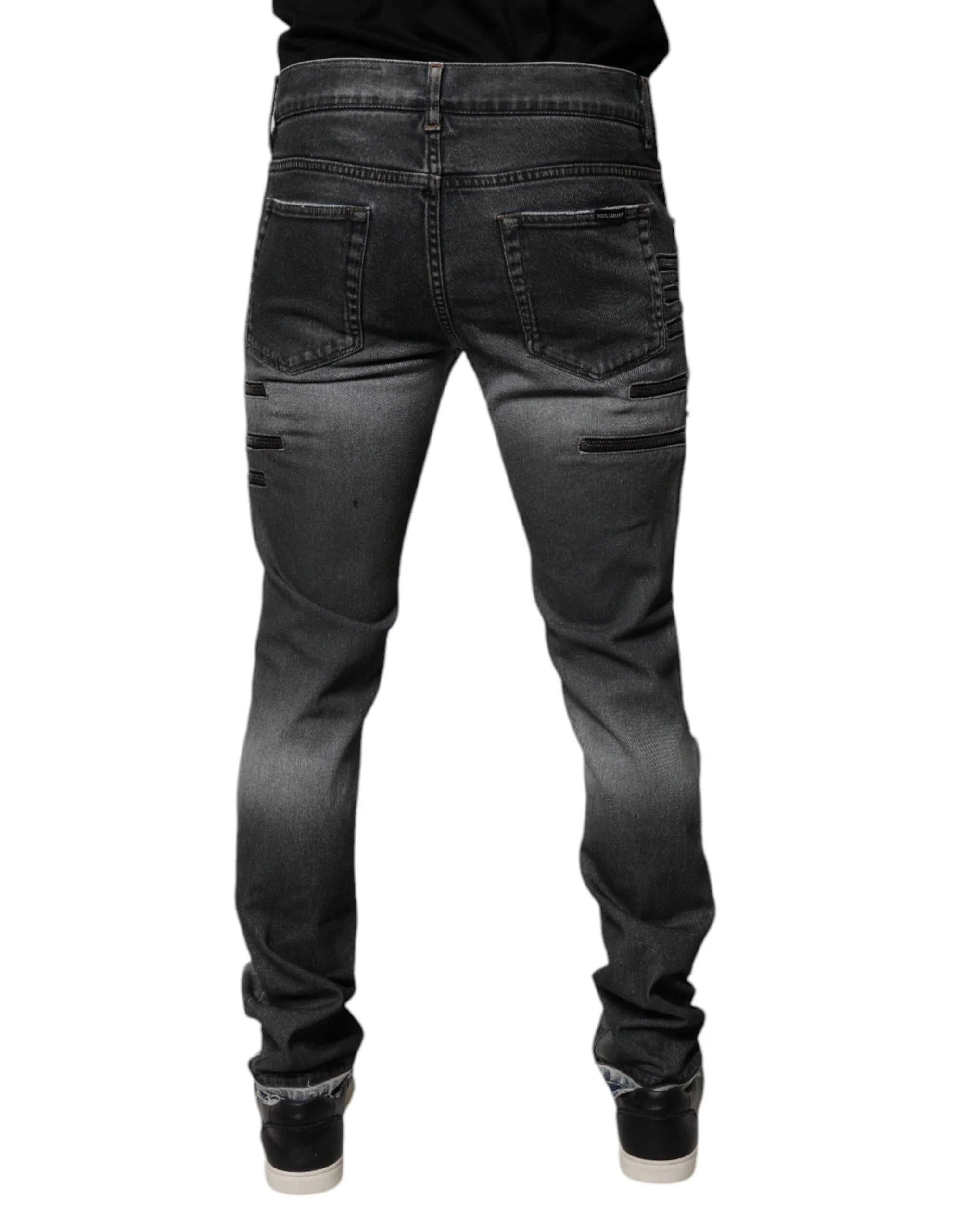 Dolce & Gabbana Dark Gray Tattered Cotton Skinny Denim Jeans - IT48 | M - Jeans