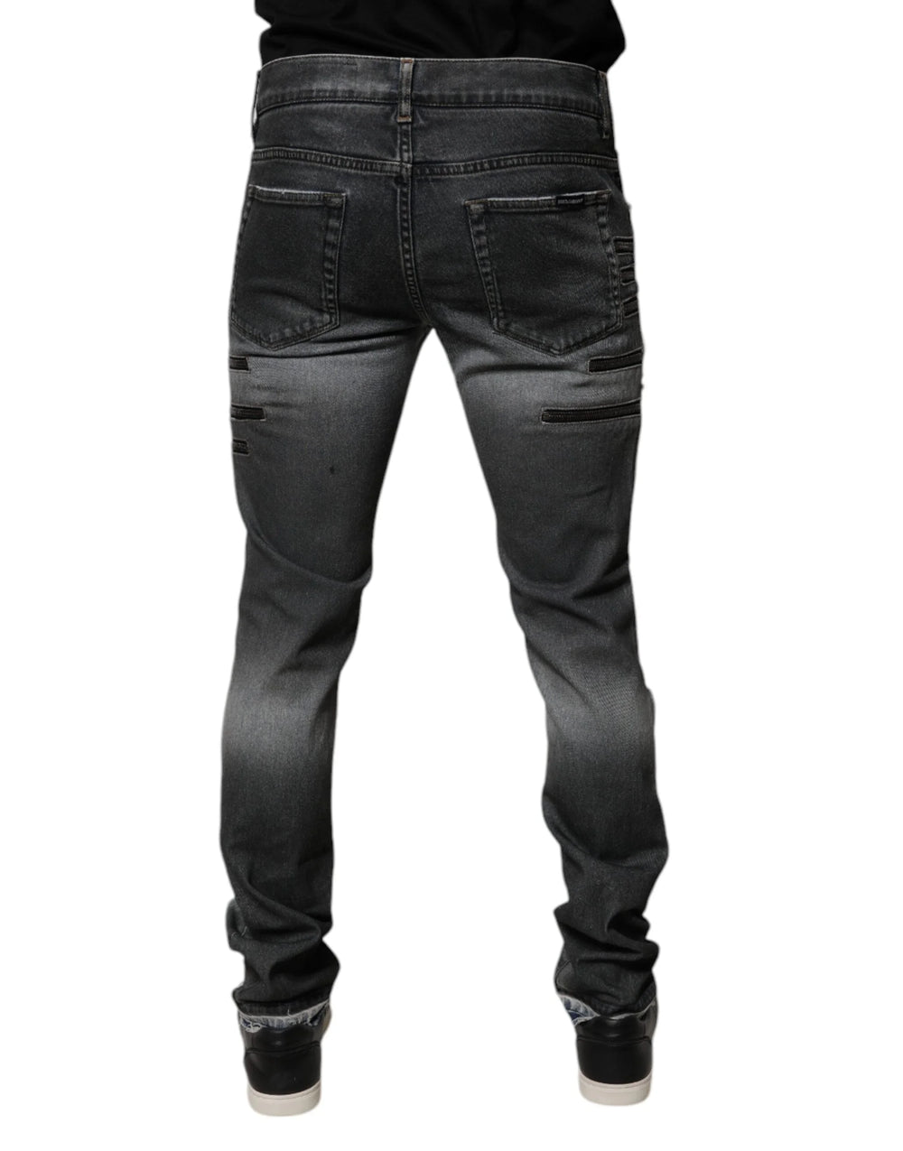 Dolce & Gabbana Dark Gray Tattered Cotton Skinny Denim Jeans - IT48 | M - Jeans