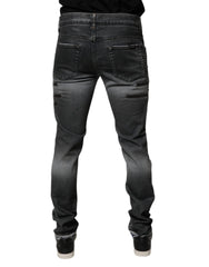 Dolce & Gabbana Dark Gray Tattered Cotton Skinny Denim Jeans - IT48 | M - Jeans