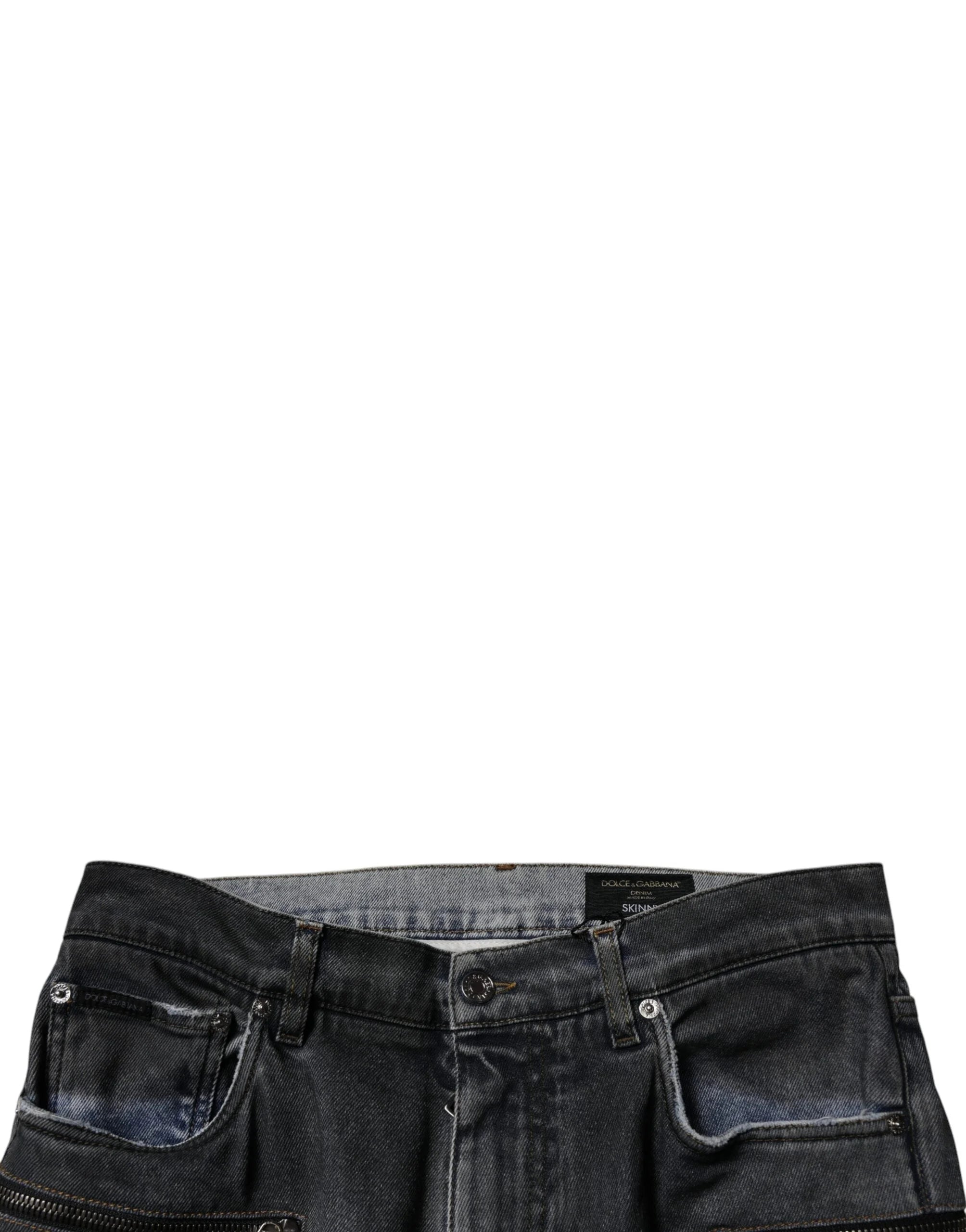 Dolce & Gabbana Dark Gray Tattered Cotton Skinny Denim Jeans - IT48 | M - Jeans