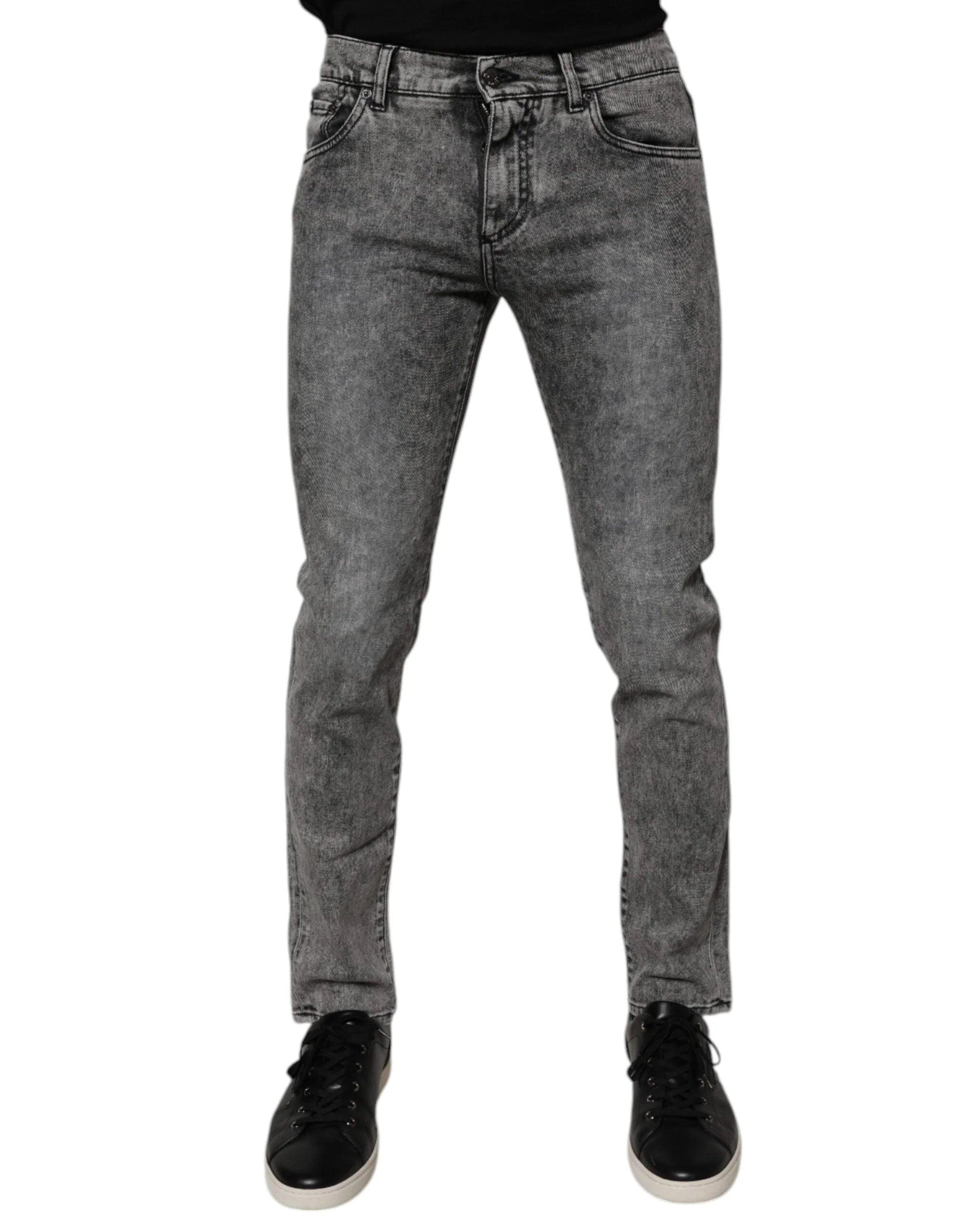Dolce & Gabbana Dark Gray Washed Cotton Slim Fit Denim Jeans - Jeans