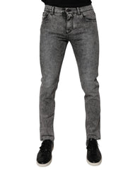 Dolce & Gabbana Dark Gray Washed Cotton Slim Fit Denim Jeans - Jeans