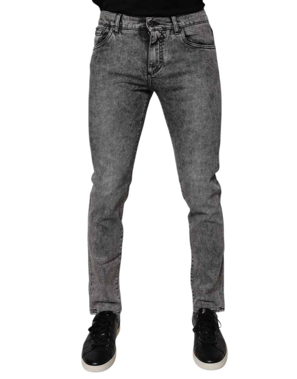 Dolce & Gabbana Dark Gray Washed Cotton Slim Fit Denim Jeans - Jeans