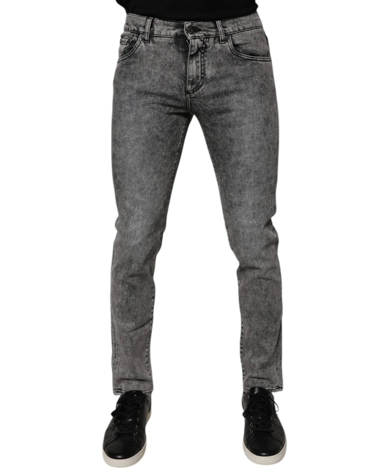Dolce & Gabbana Dark Gray Washed Cotton Slim Fit Denim Jeans - Jeans