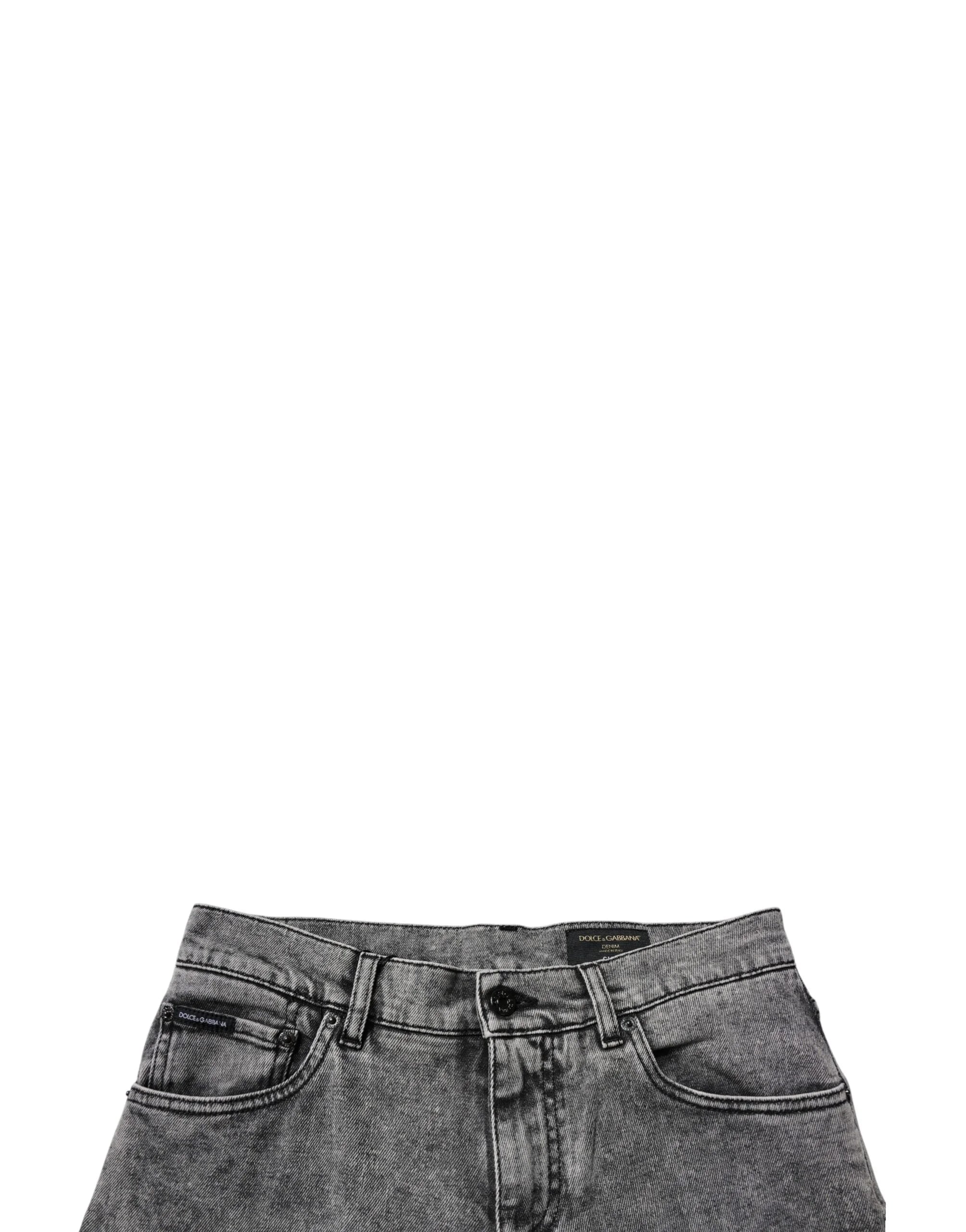 Dolce & Gabbana Dark Gray Washed Cotton Slim Fit Denim Jeans - Jeans