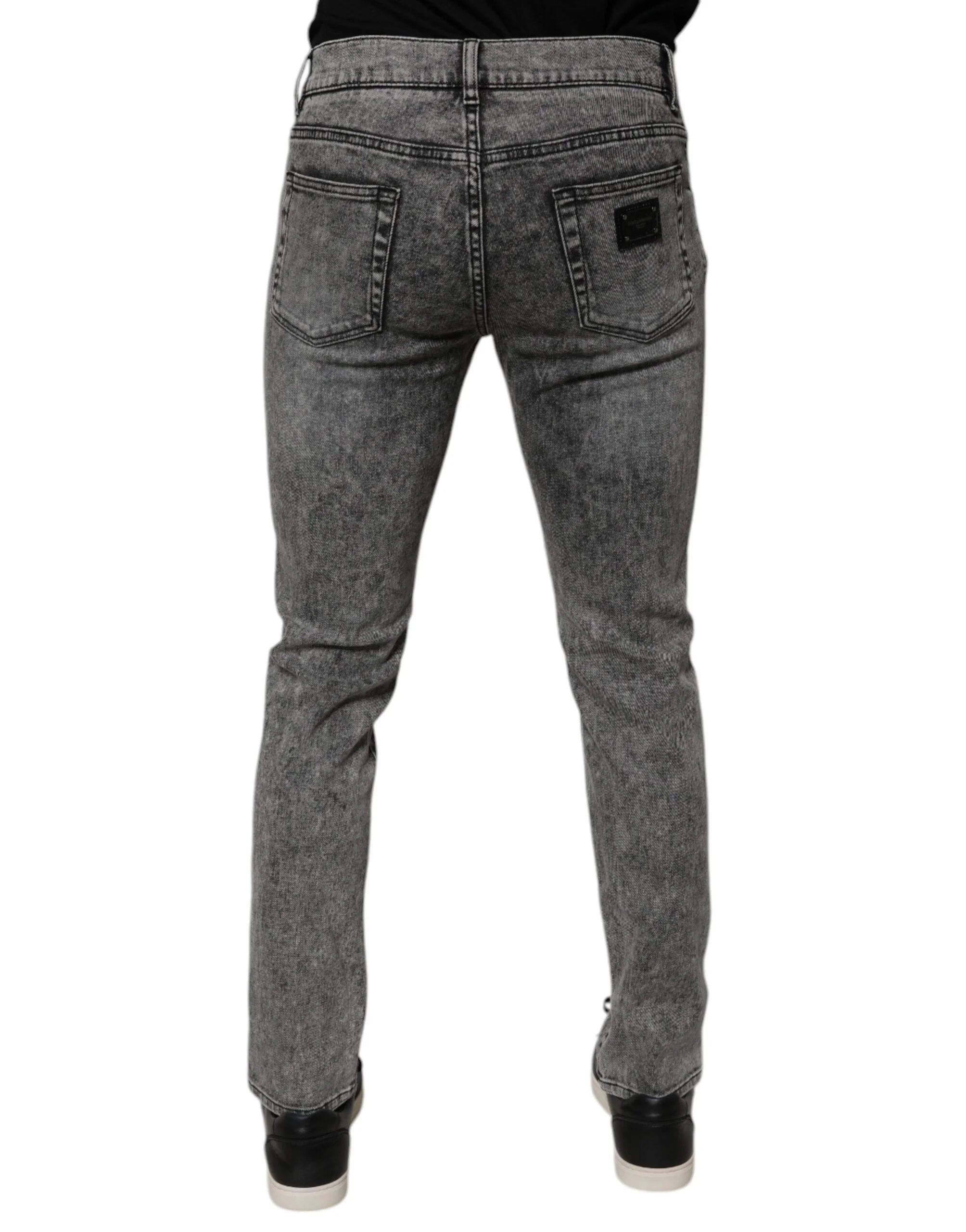 Dolce & Gabbana Dark Gray Washed Cotton Slim Fit Denim Jeans - Jeans
