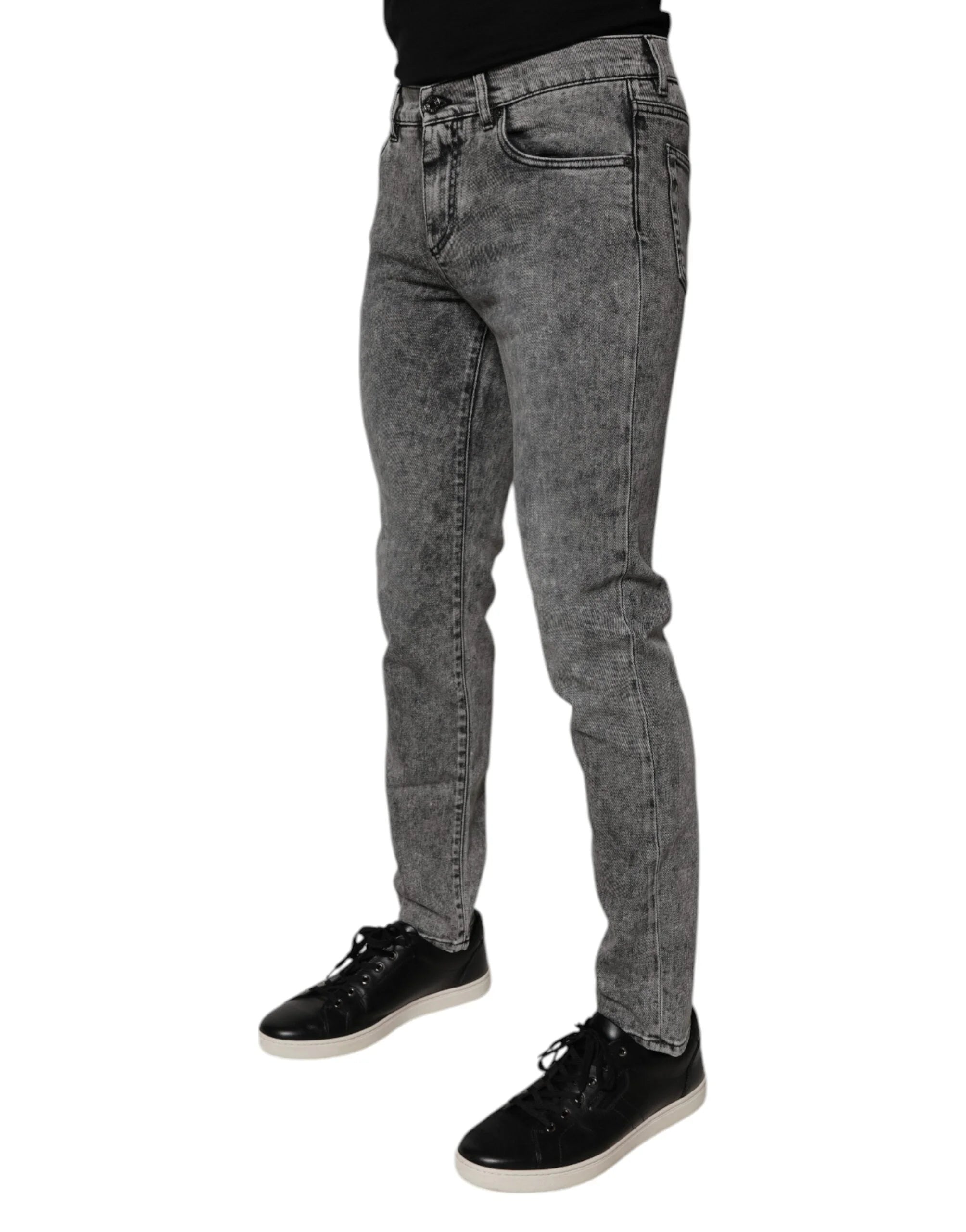 Dolce & Gabbana Dark Gray Washed Cotton Slim Fit Denim Jeans - Jeans