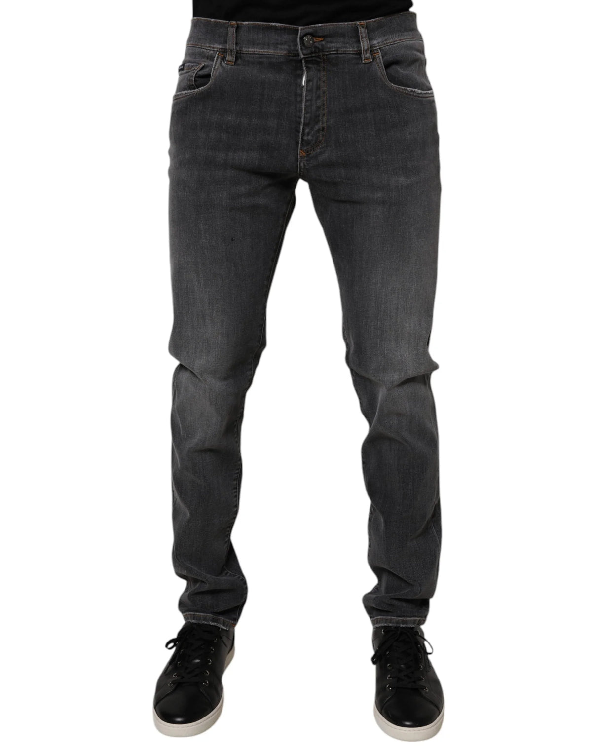 Dolce & Gabbana Dark Gray Washed Cotton Slim Fit Denim Jeans - IT52 | XL