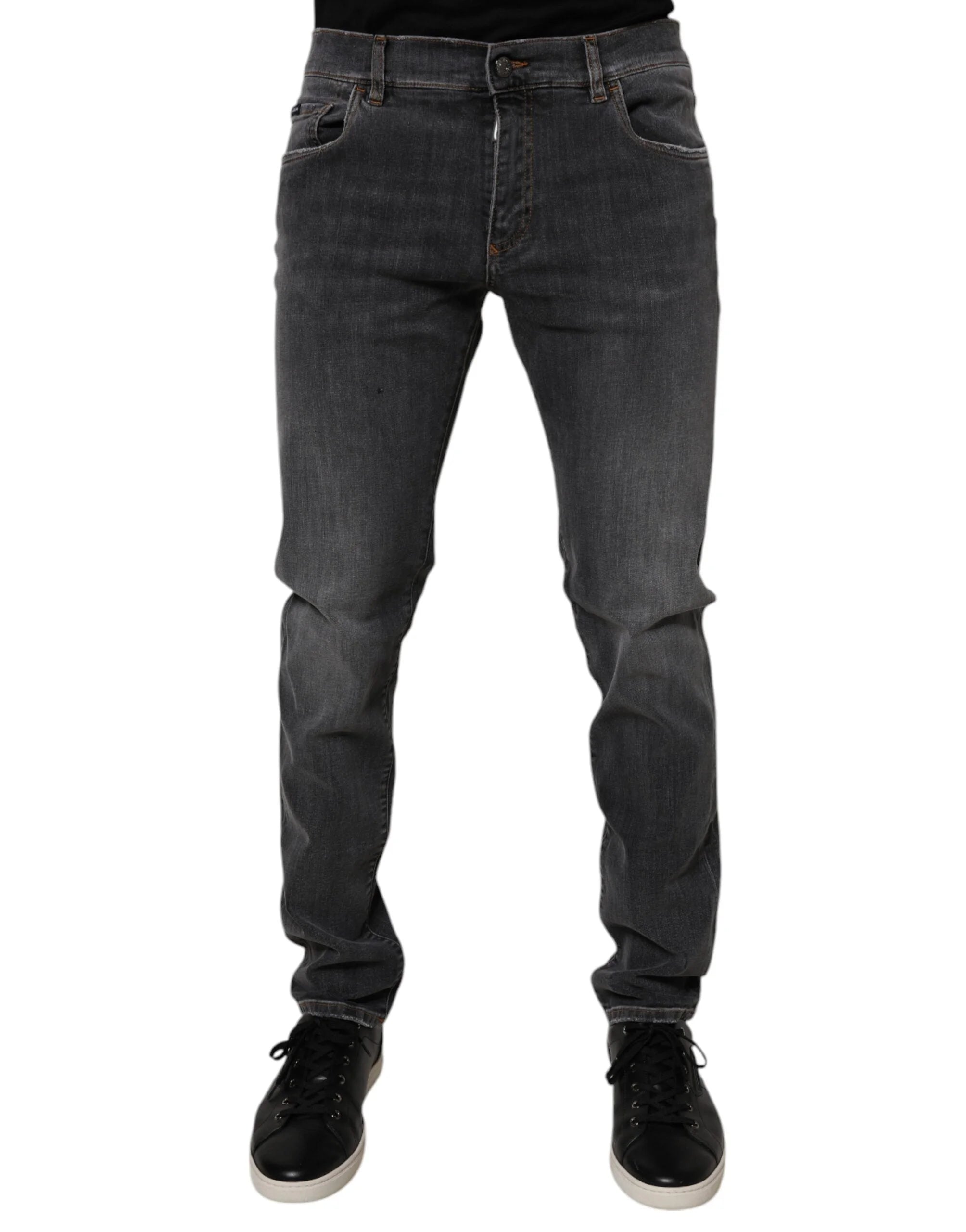 Dolce & Gabbana Dark Gray Washed Cotton Slim Fit Denim Jeans - IT52 | XL