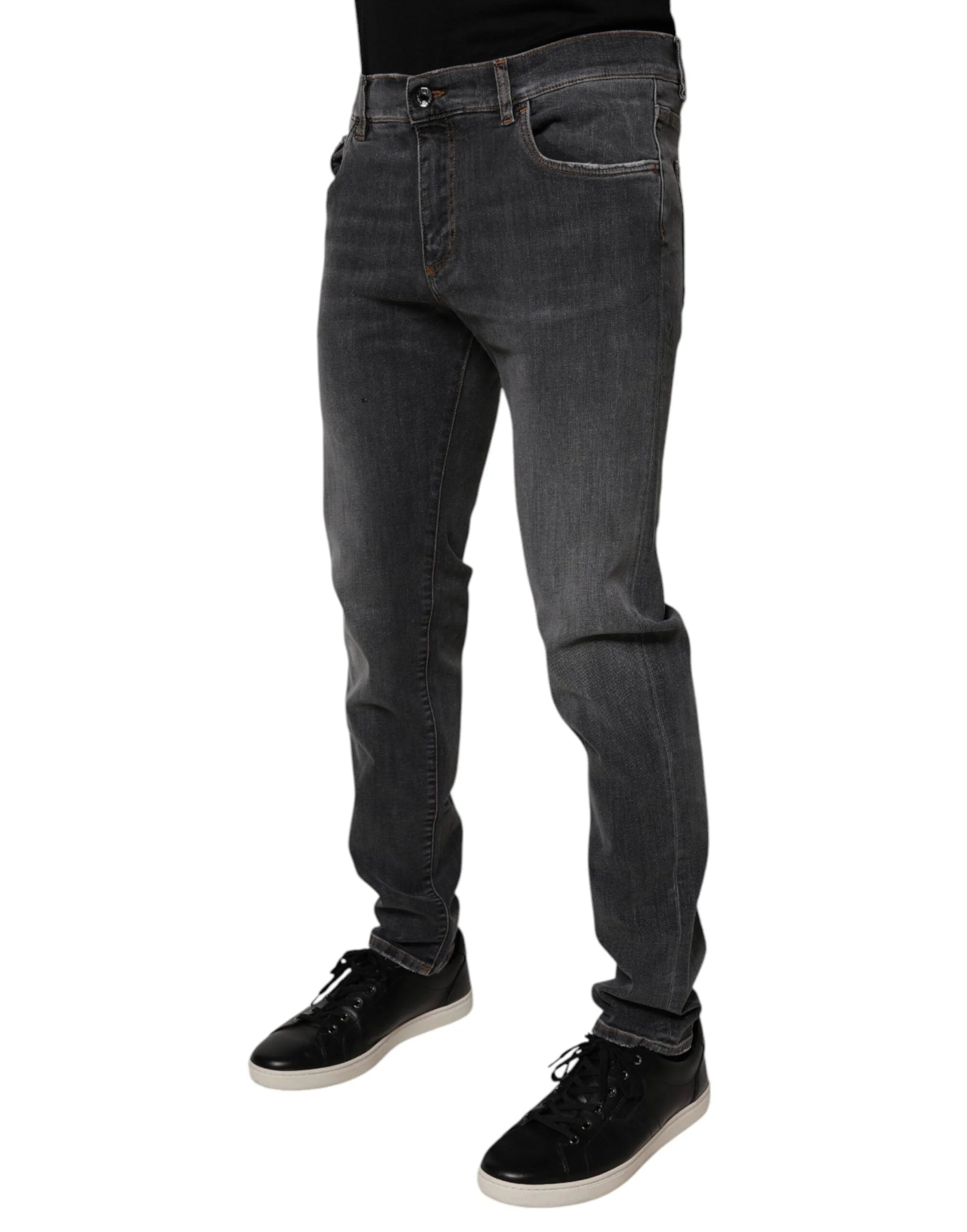 Dolce & Gabbana Dark Gray Washed Cotton Slim Fit Denim Jeans - IT52 | XL