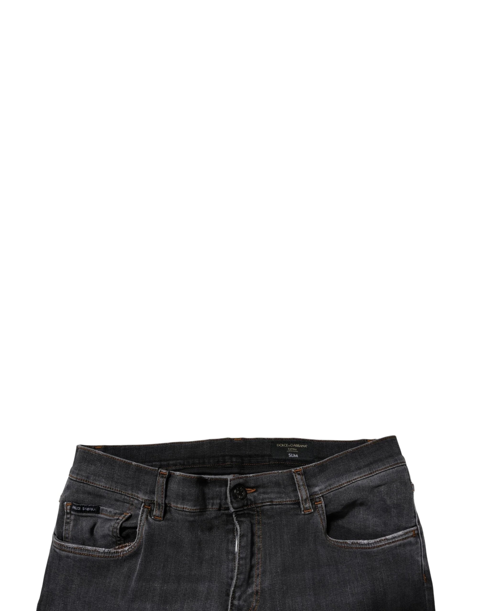 Dolce & Gabbana Dark Gray Washed Cotton Slim Fit Denim Jeans - IT52 | XL