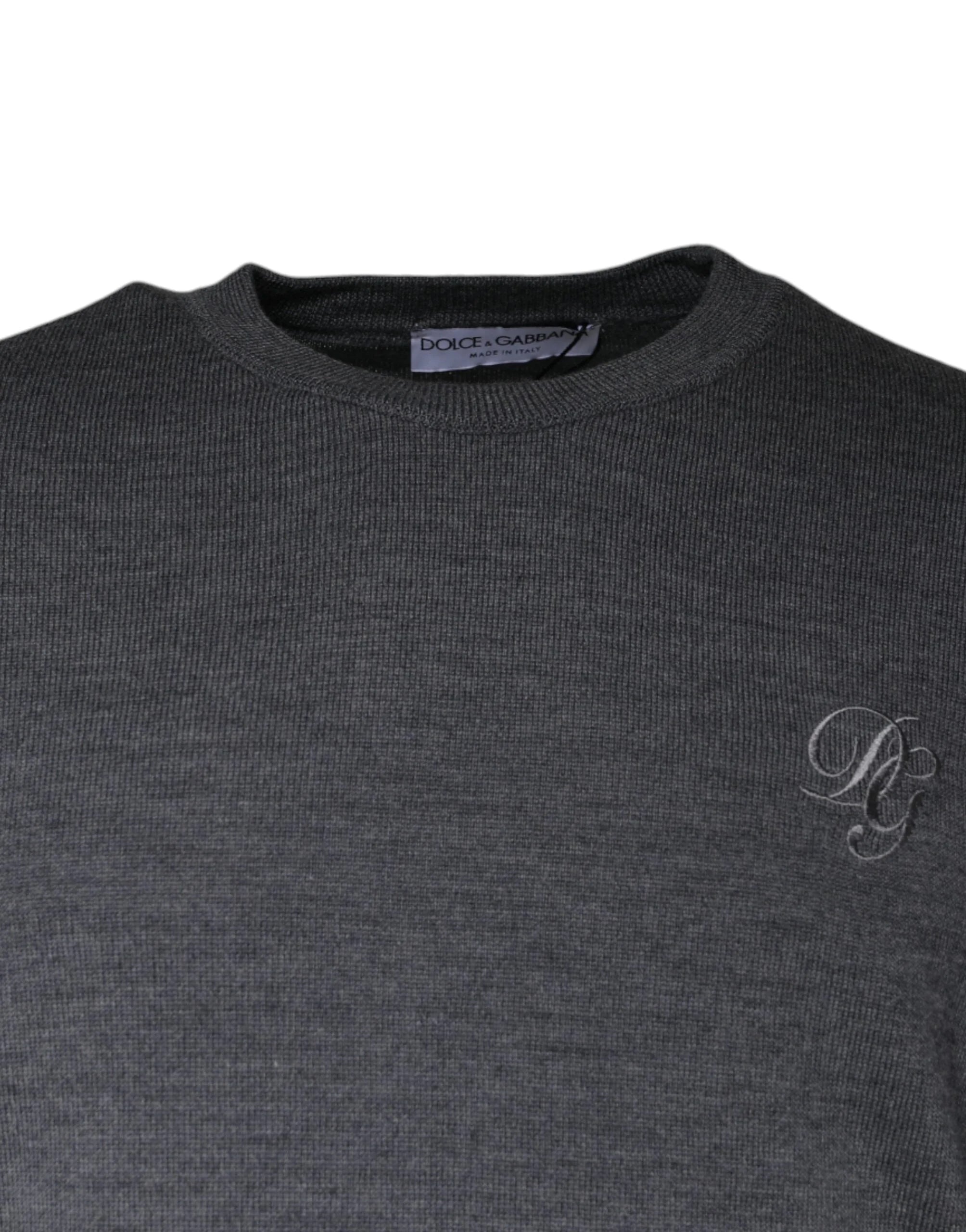 Dolce & Gabbana Dark Gray Wool Crew Neck Pullover Sweater - IT50 | L - Sweaters