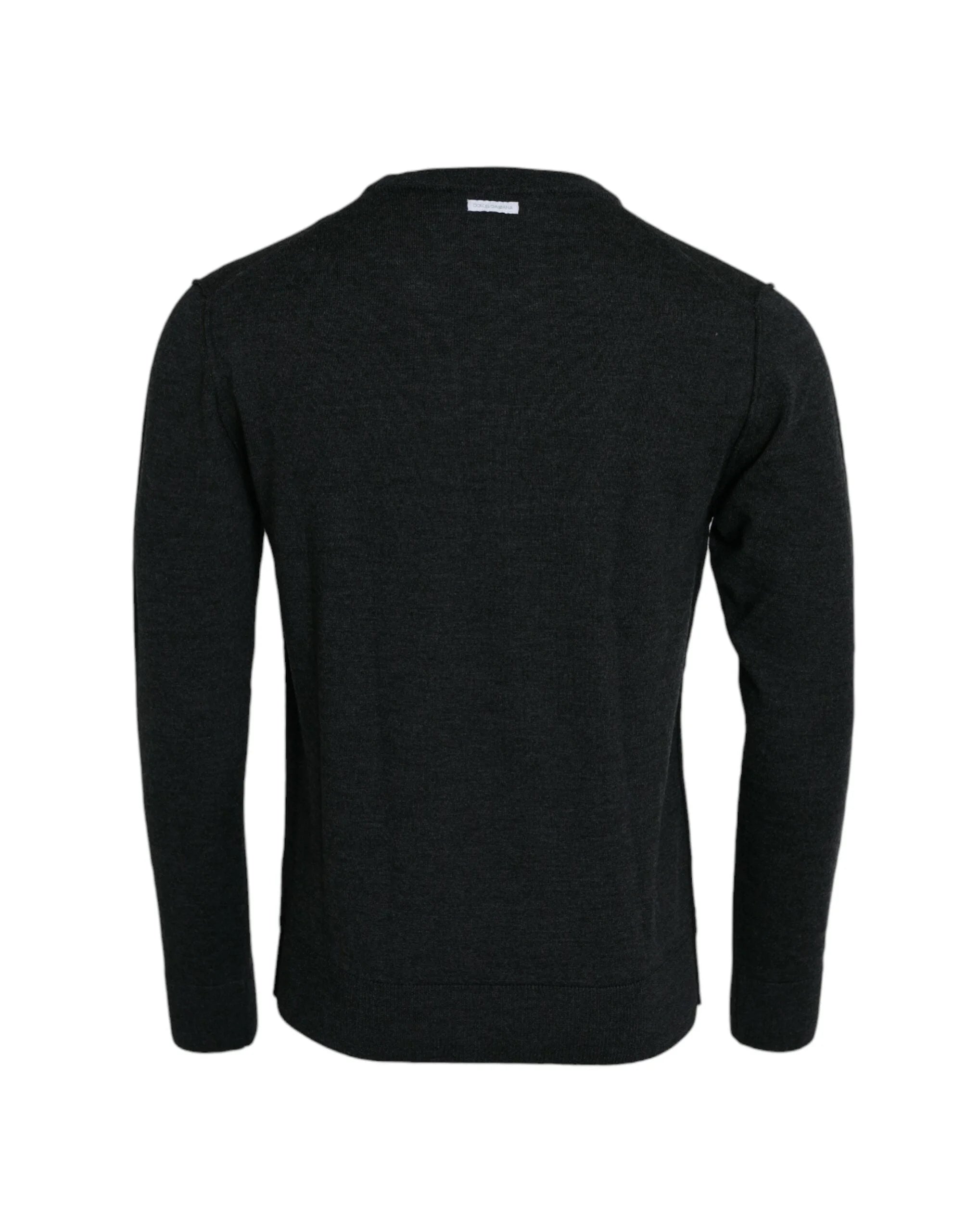 Dolce & Gabbana Dark Gray Wool Crew Neck Pullover Sweater - Sweaters