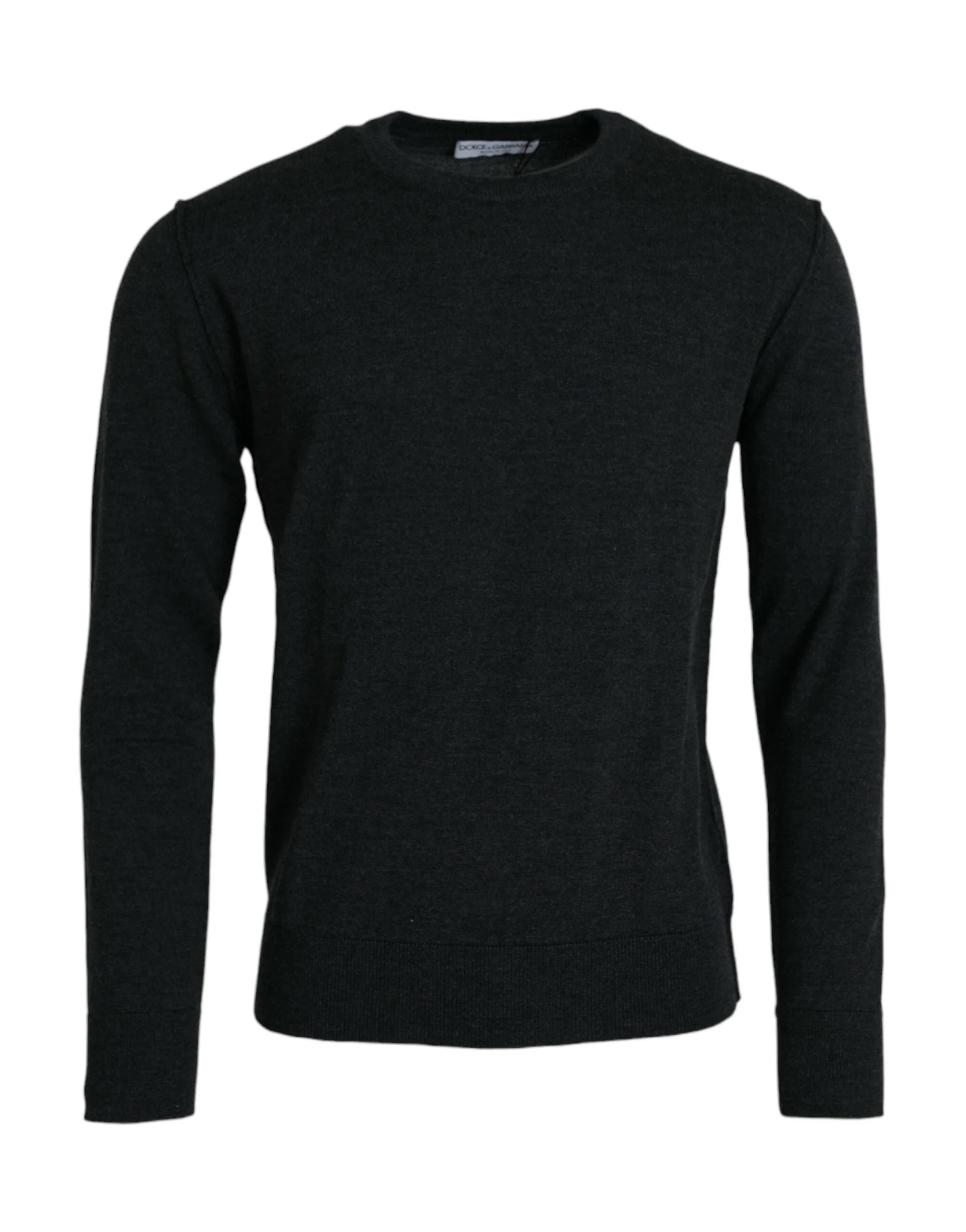Dolce & Gabbana Dark Gray Wool Crew Neck Pullover Sweater - Sweaters