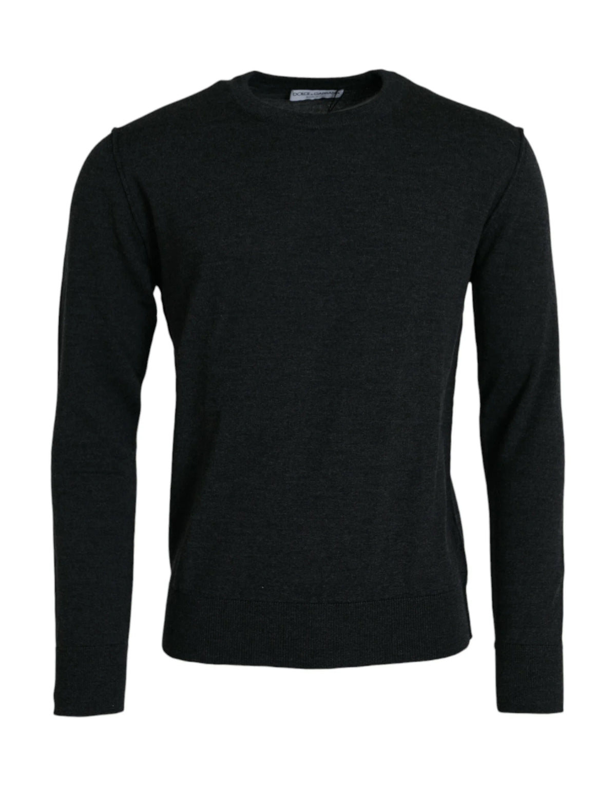 Dolce & Gabbana Dark Gray Wool Crew Neck Pullover Sweater - Sweaters