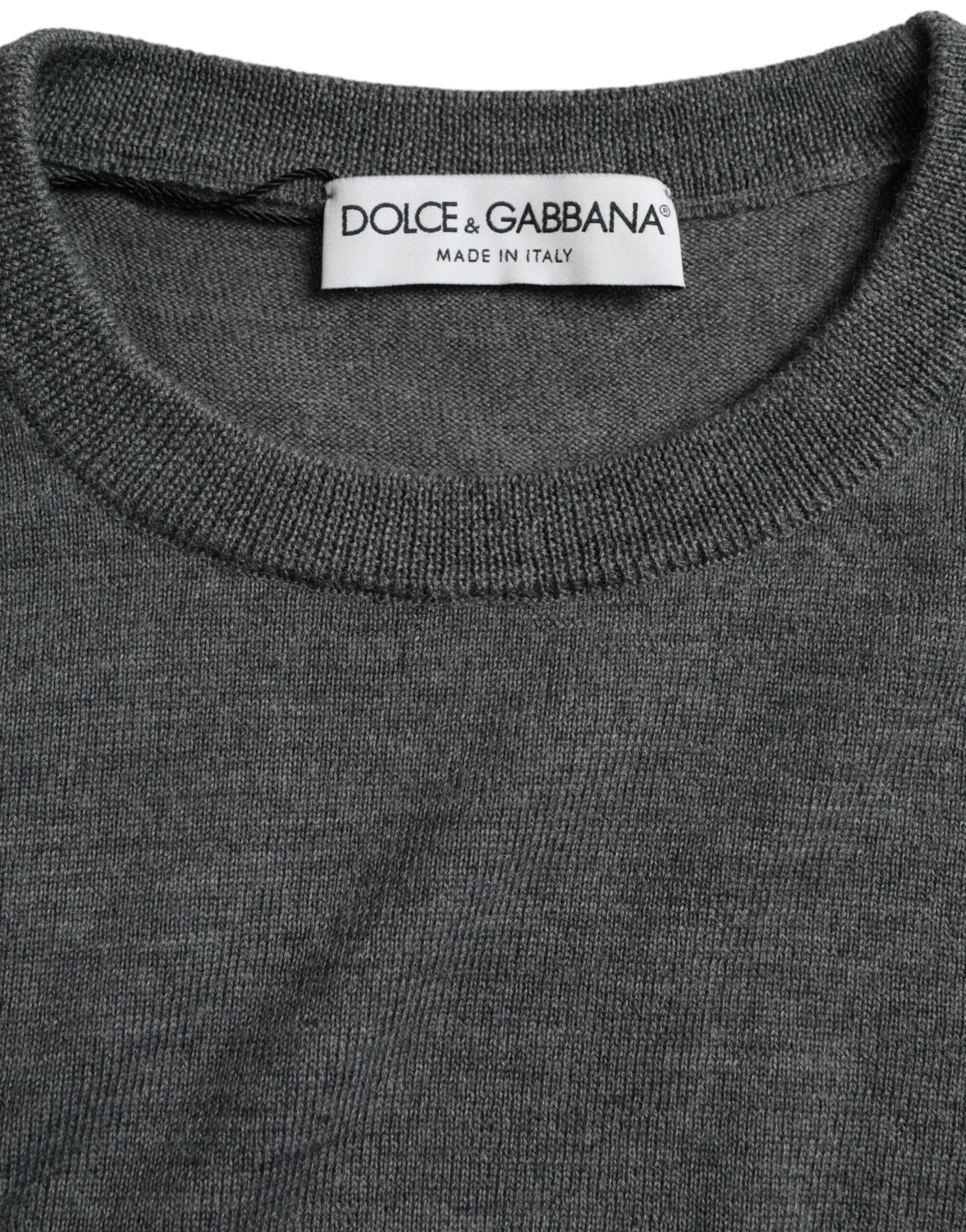 Dolce & Gabbana Dark Gray Wool Crew Neck Pullover Sweater - Sweaters