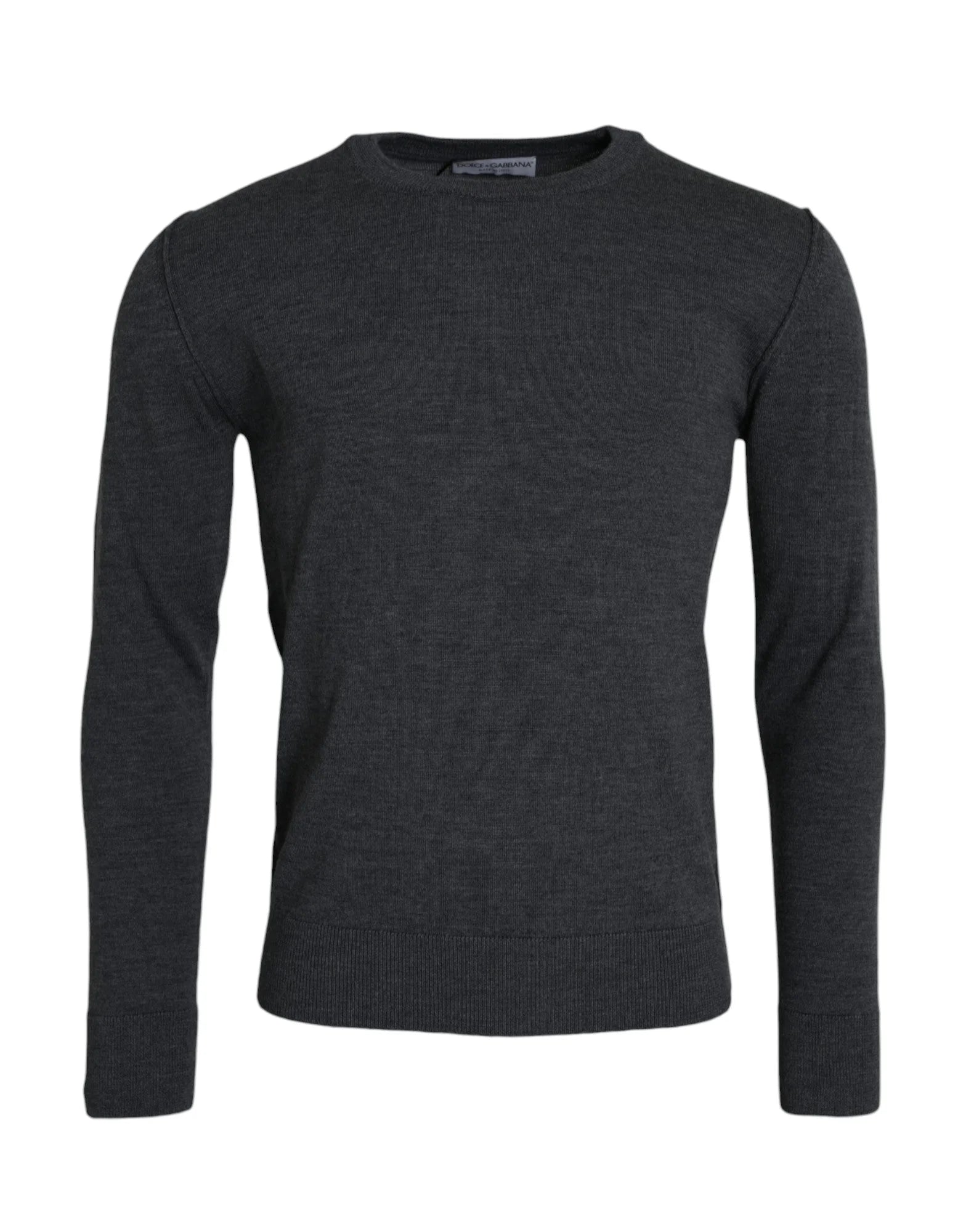 Dolce & Gabbana Dark Gray Wool Crew Neck Pullover Sweater - Sweaters