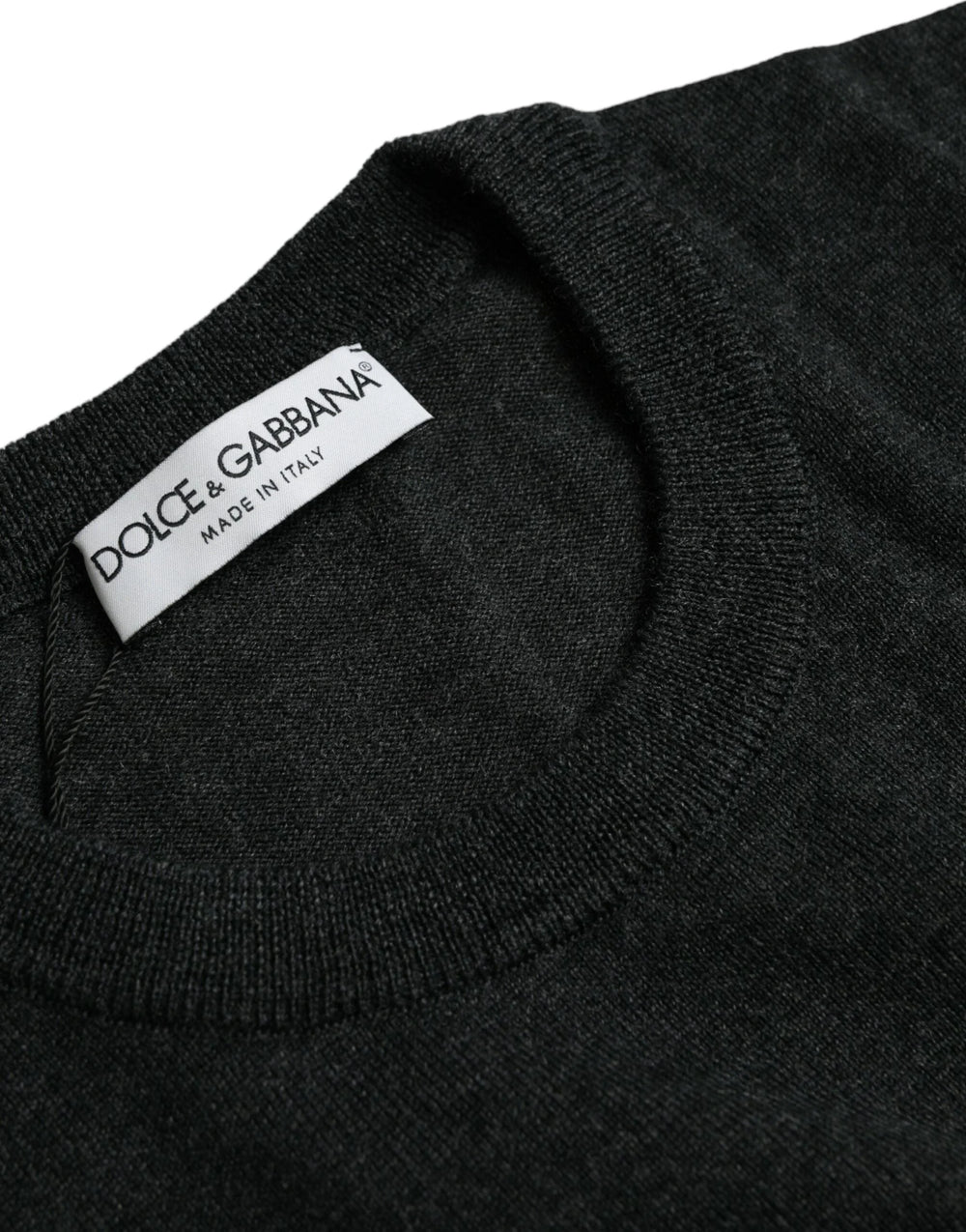 Dolce & Gabbana Dark Gray Wool Crew Neck Pullover Sweater - Sweaters