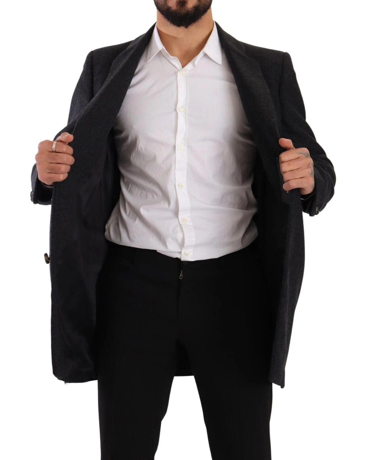 Dolce & Gabbana Dark Gray Wool Over Trench Coat Men Jacket - IT50 | L - Trench Coats