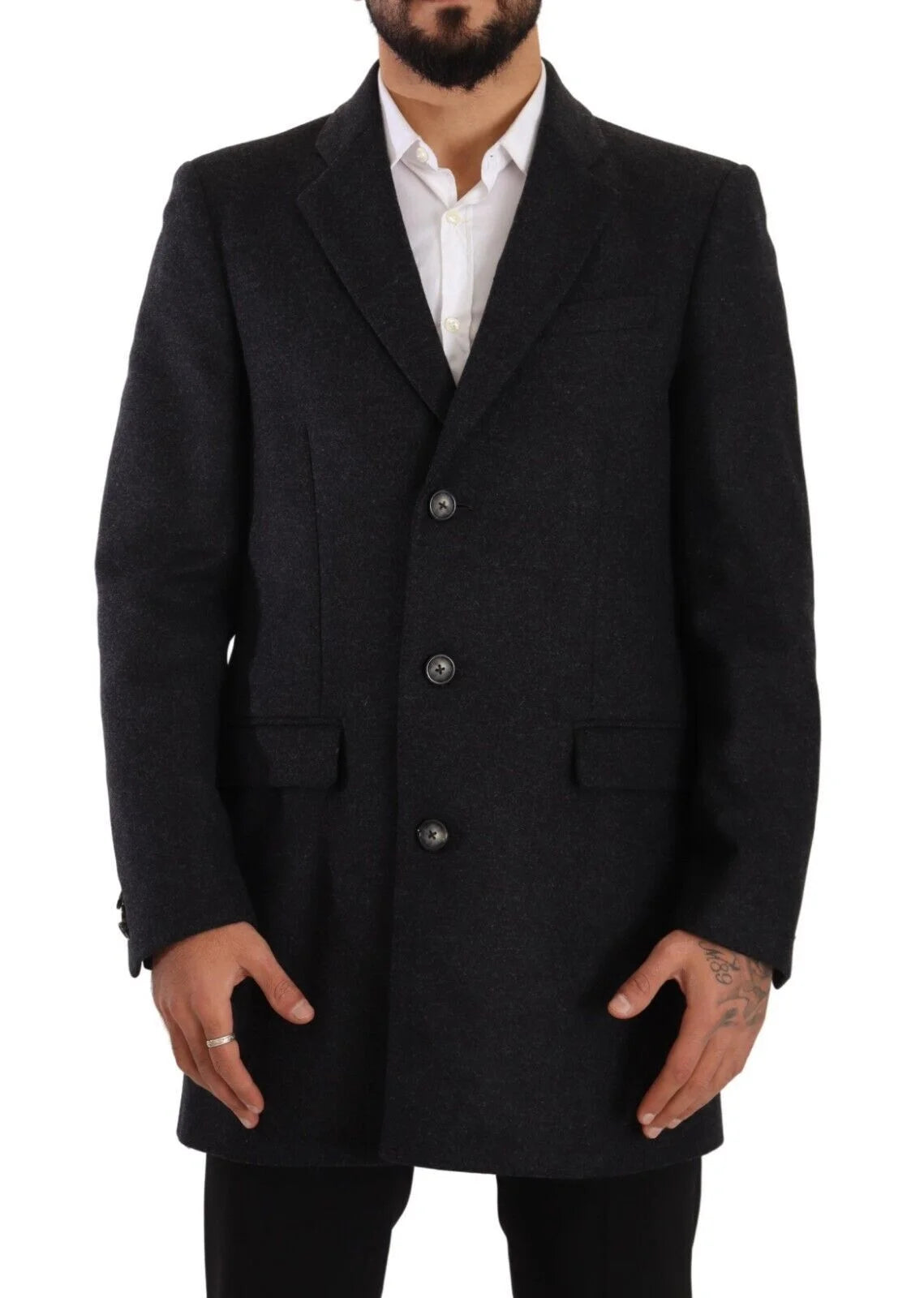 Dolce & Gabbana Dark Gray Wool Over Trench Coat Men Jacket - IT50 | L - Trench Coats