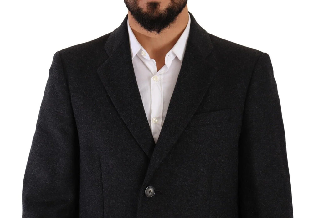 Dolce & Gabbana Dark Gray Wool Over Trench Coat Men Jacket - IT50 | L - Trench Coats